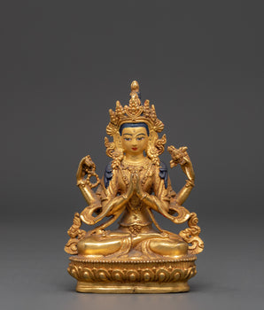 Compassion Lord Four-Armed Chenrezig Statue | Handcrafted Buddhist Sculpture