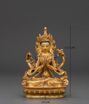 Compassion Lord Four-Armed Chenrezig Statue | Handcrafted Buddhist Sculpture