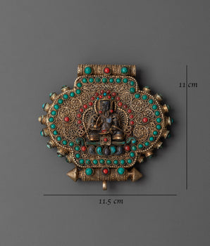 Tibetan Lapis Lazuli Inlaid Ghau Box Locket | Sacred Buddhist Amulet