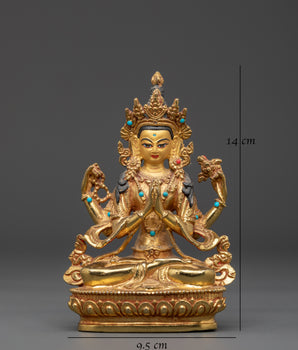 Turquoise Coral Inlaid Chenrezig Statue | Statue For Decor