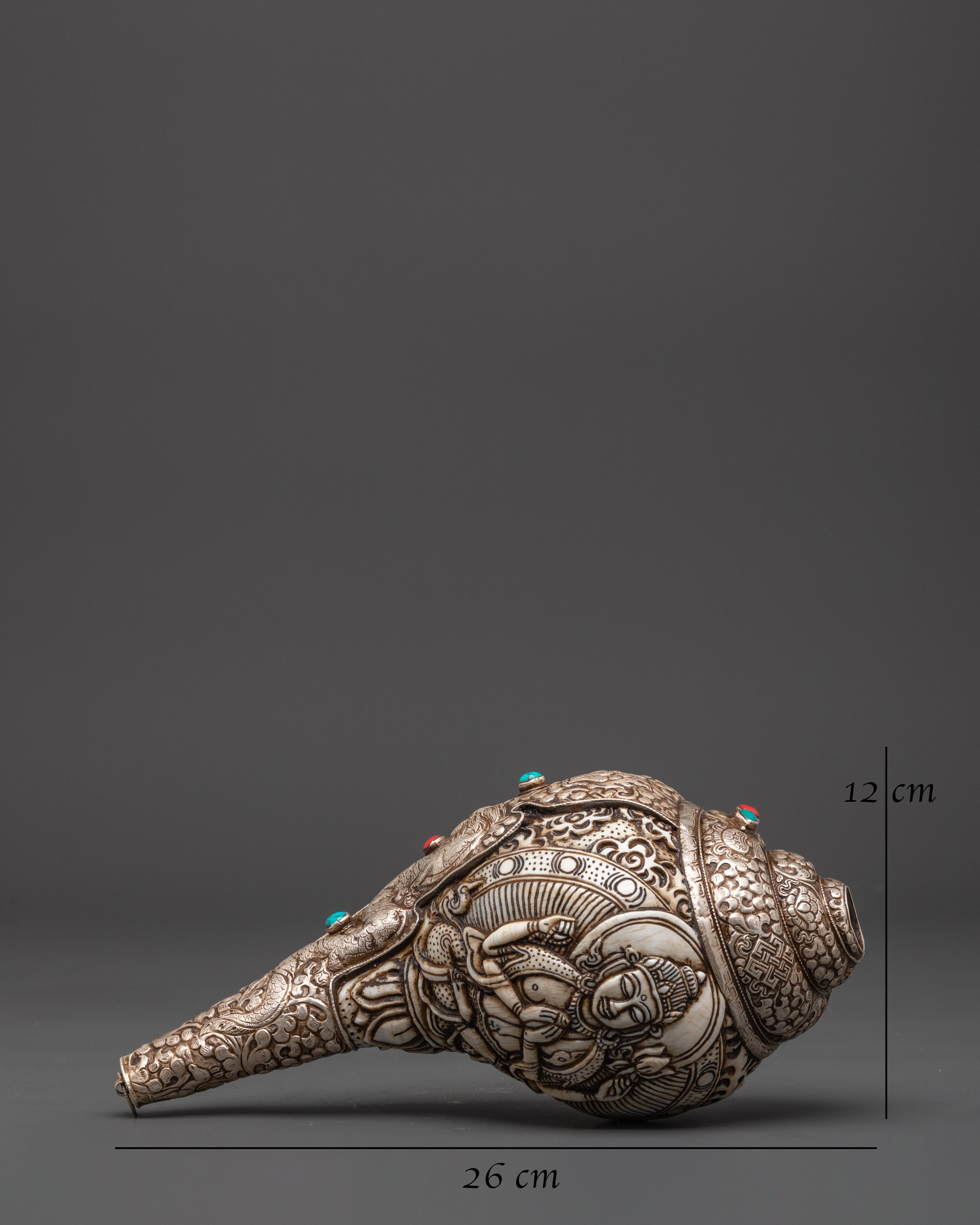 Tibetan Ritual Conch for Buddhist Altar | Chenrezig Carved Conch