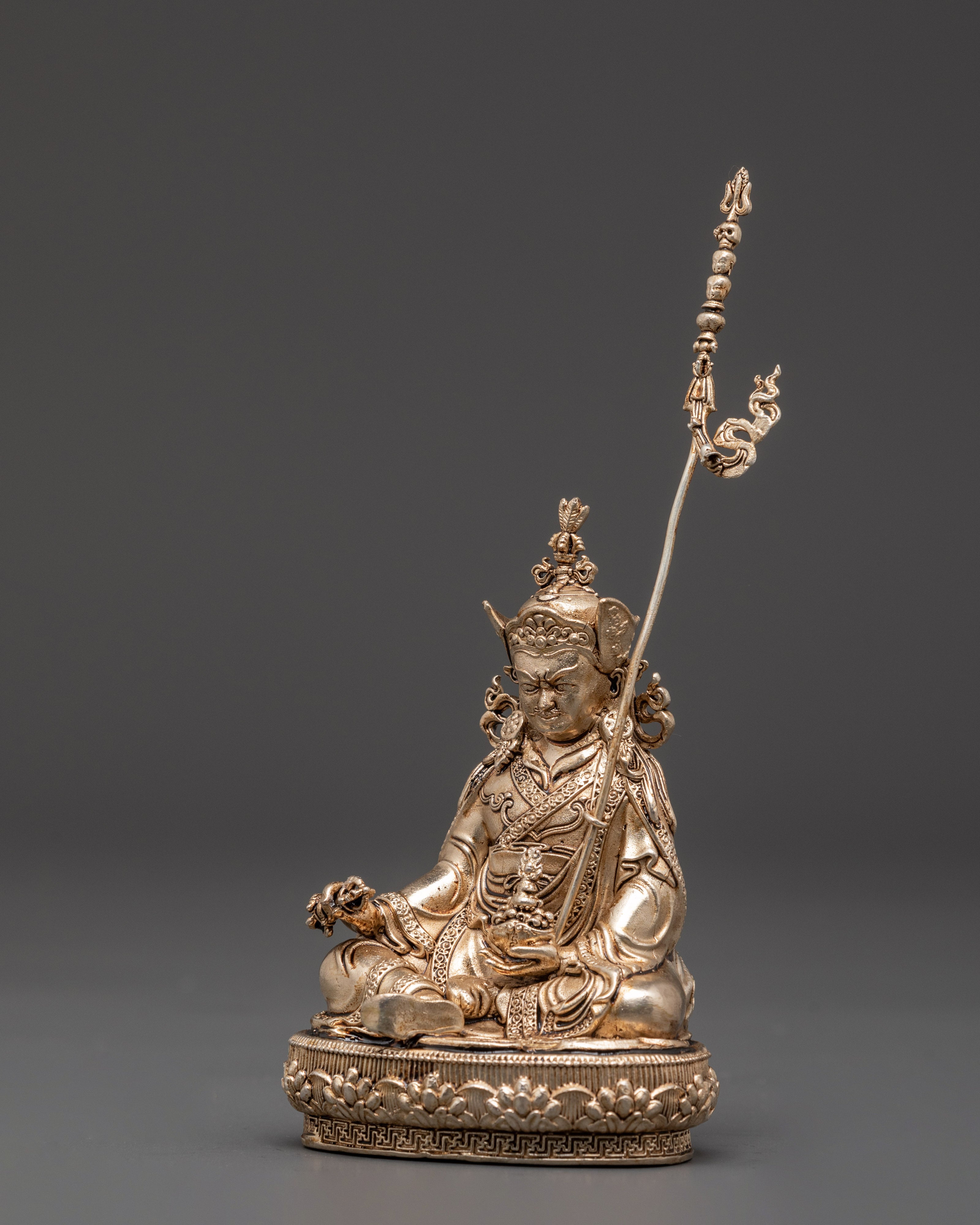 Silver Plated Padmakara Statue | Tibetan Vajra Master