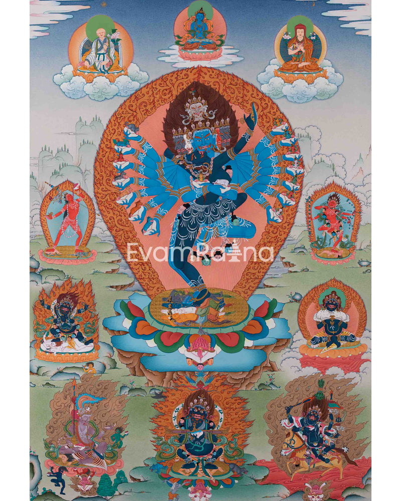 Hevajra and The Eight Dakini Thangka Print