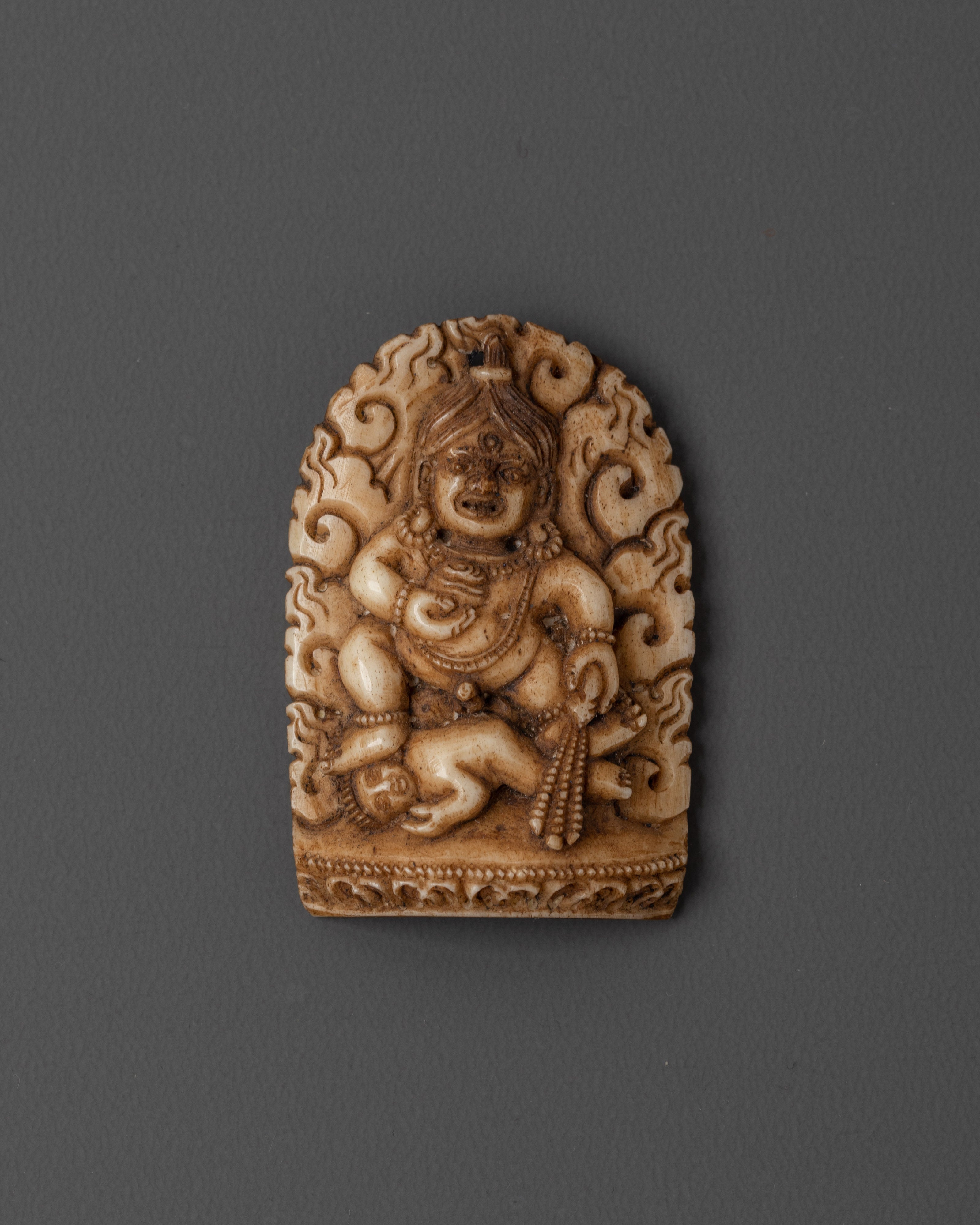 Hand-Carved Bone White Dzambhala Sculpture | Tibetan Buddhist Wealth Deity Art