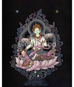 Mother Green Tara Thangka Print | Tibetan Buddhism Wall Décor | Digital Prints