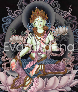 Mother Green Tara Thangka Print | Tibetan Buddhism Wall Décor | Digital Prints