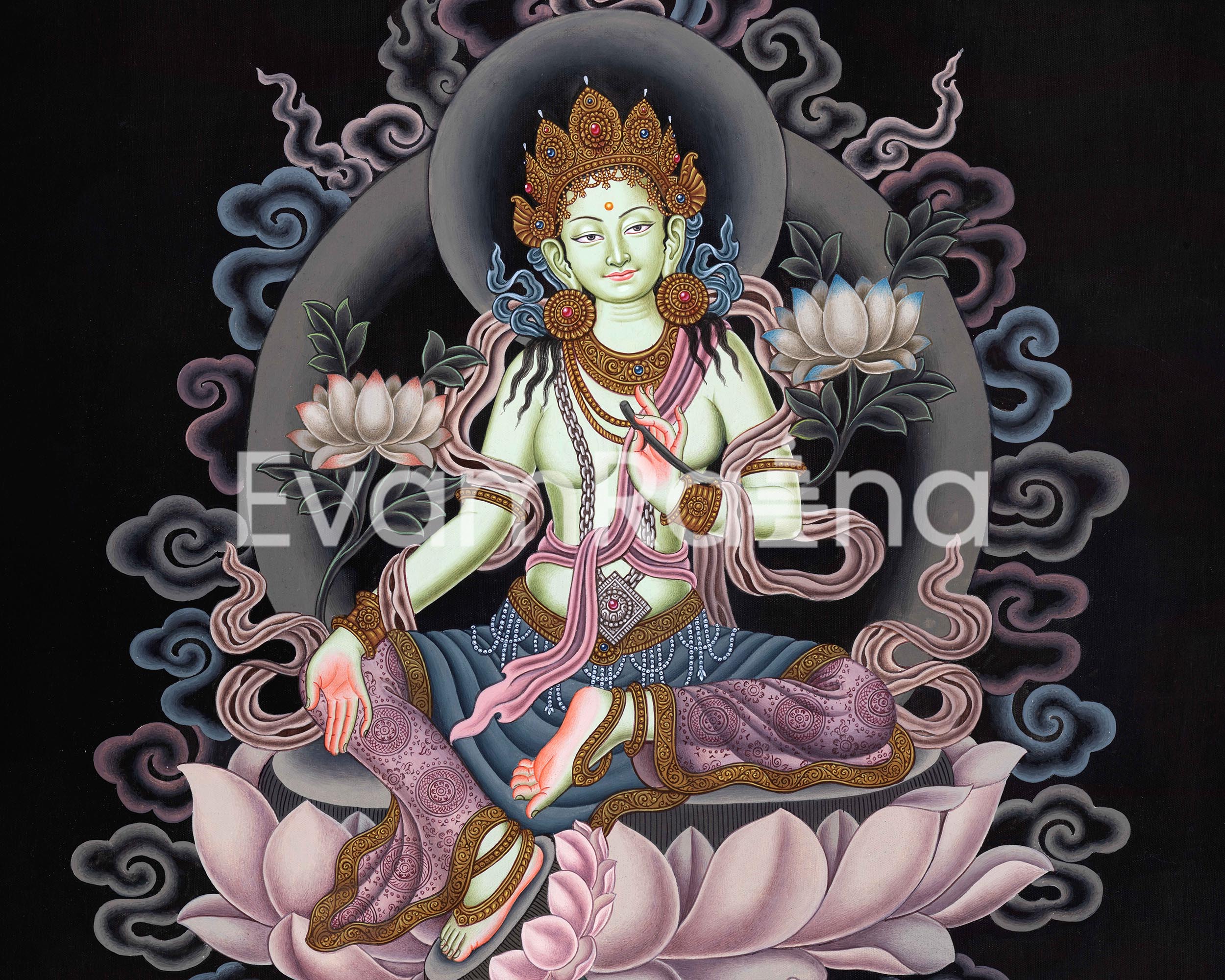 Mother Green Tara Thangka Print | Tibetan Buddhism Wall Décor | Digital Prints