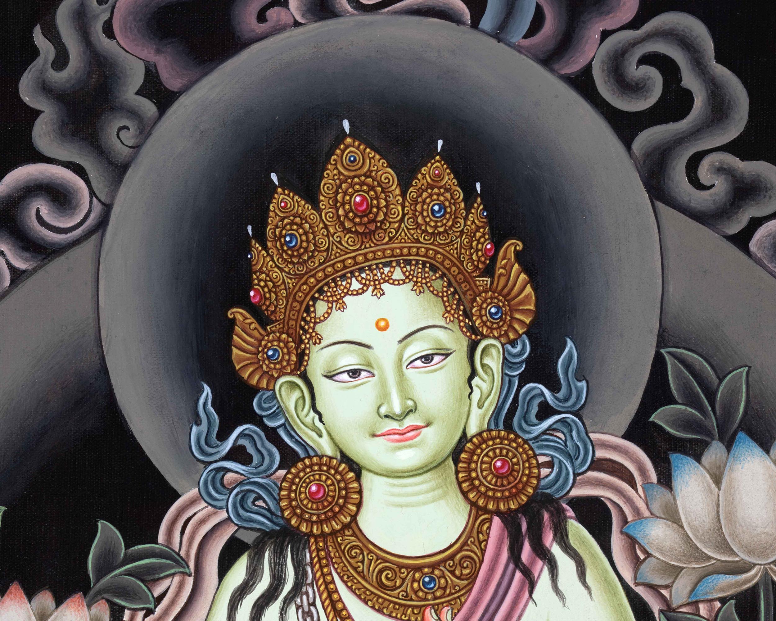 Mother Green Tara Thangka Print | Tibetan Buddhism Wall Décor | Digital Prints