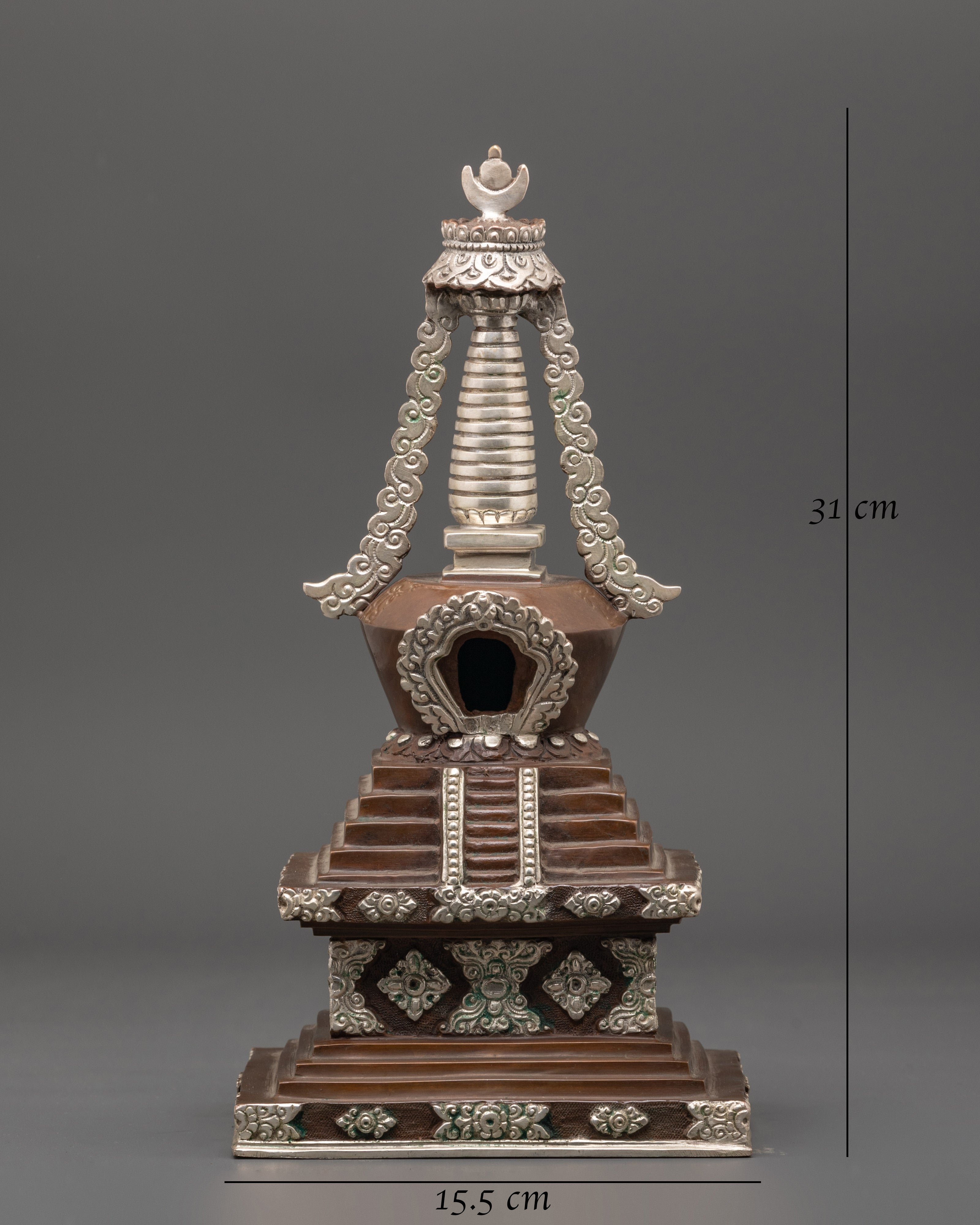 Oxidized Copper Tibetan Buddhist Stupa | Symbol of Mindfulness