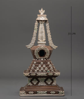 Handmade Buddhist Stupa | Silver Plated Spiritual Altar Decor