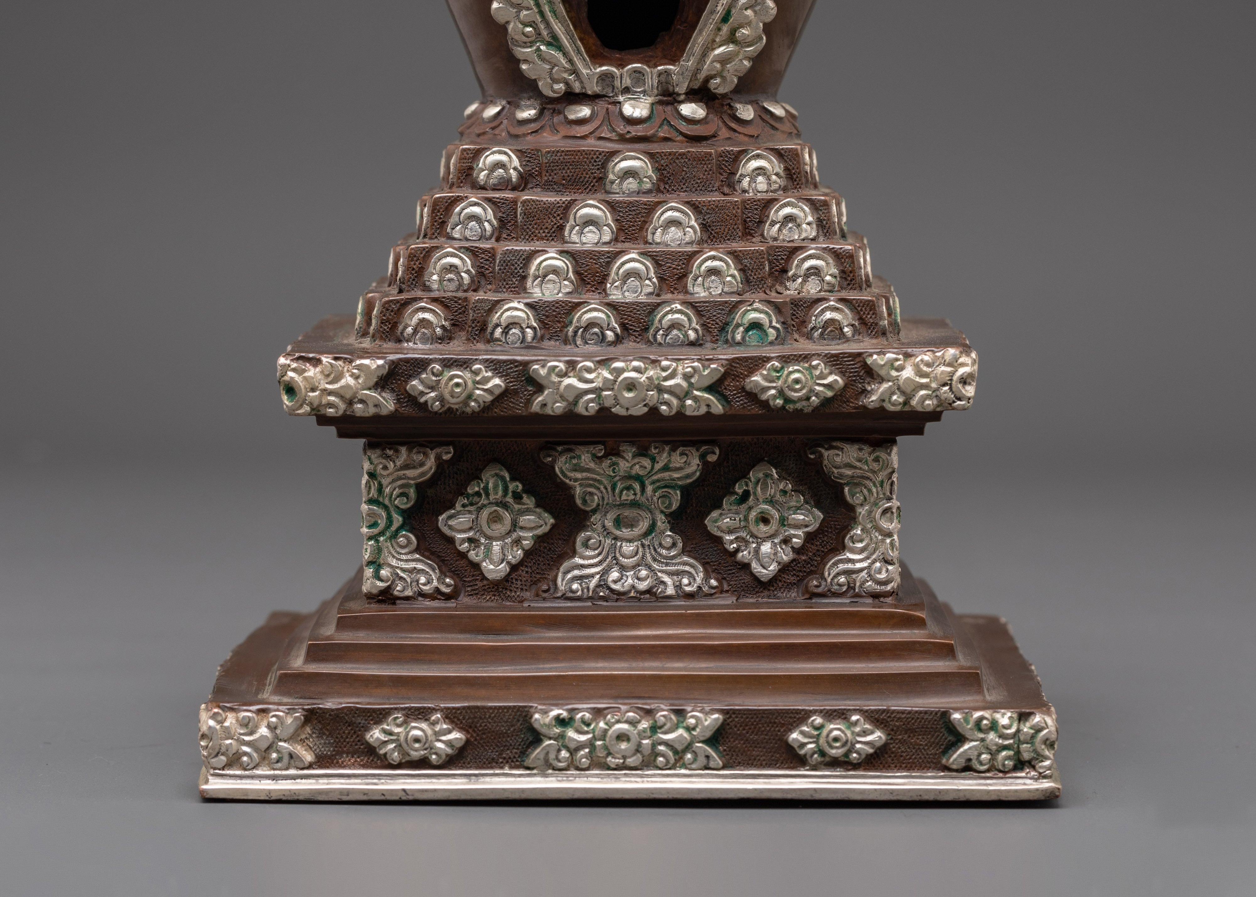 Handmade Buddhist Stupa | Silver Plated Spiritual Altar Decor