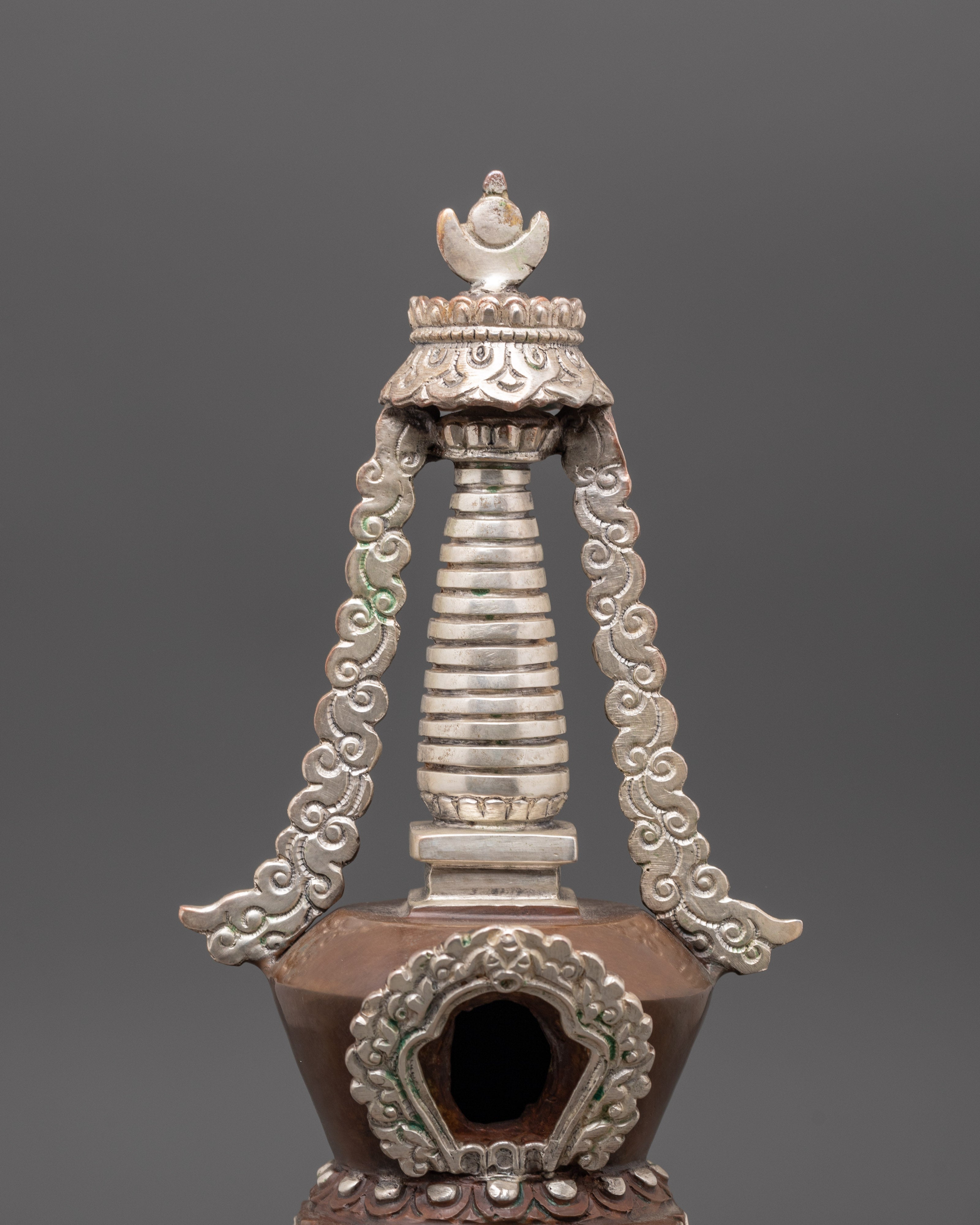 Handmade Buddhist Stupa | Silver Plated Spiritual Altar Decor
