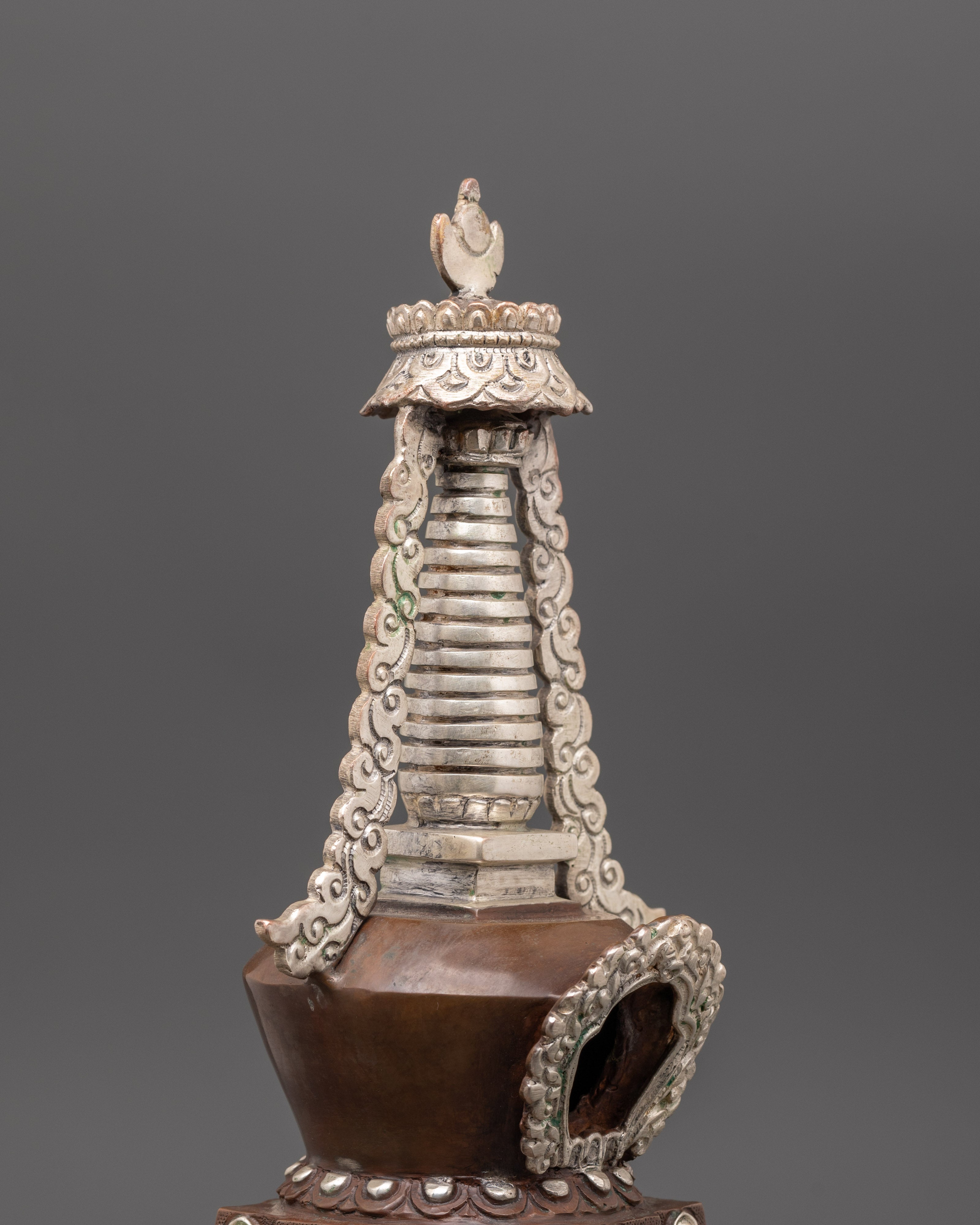 Handmade Buddhist Stupa | Silver Plated Spiritual Altar Decor