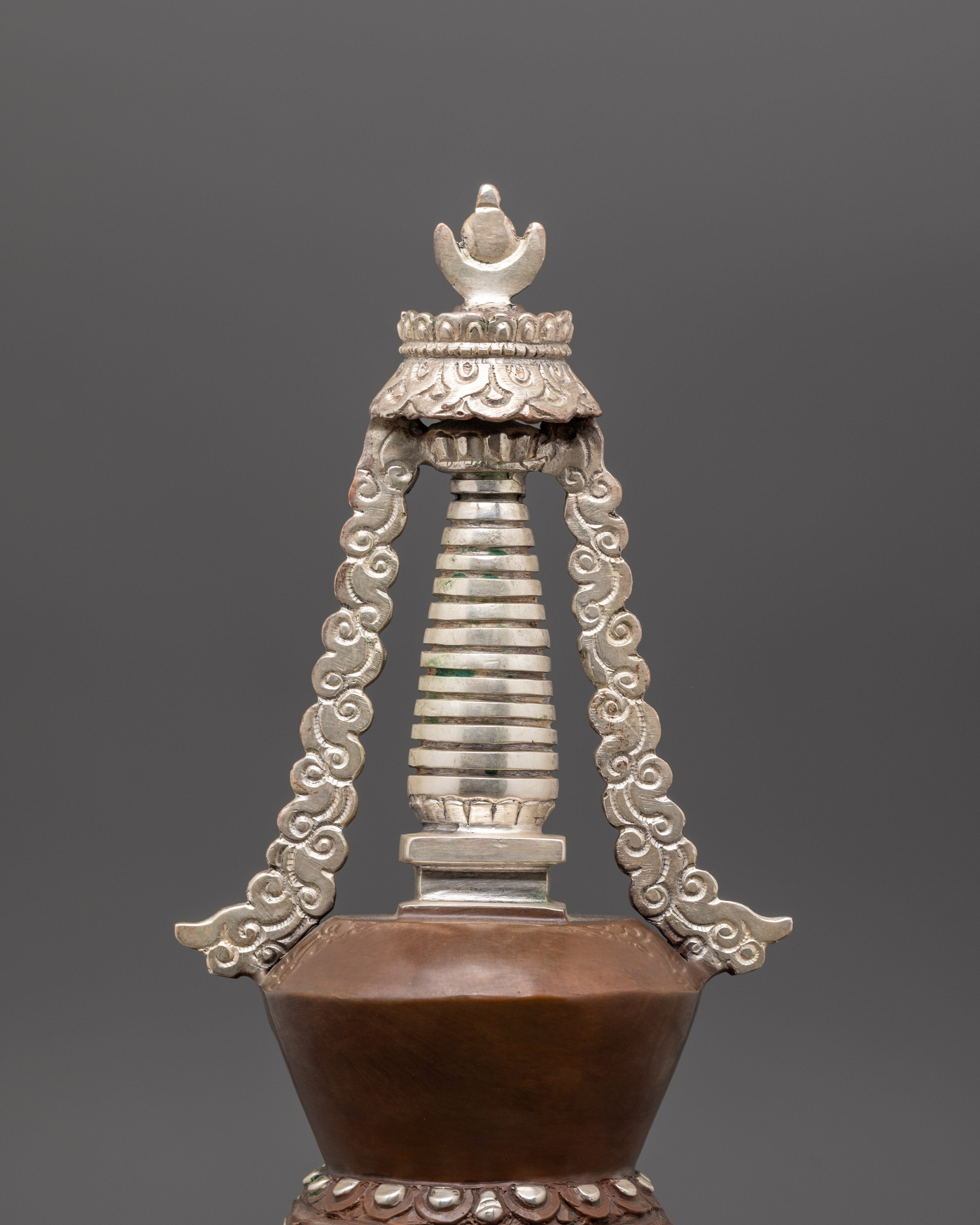 Handmade Buddhist Stupa | Silver Plated Spiritual Altar Decor