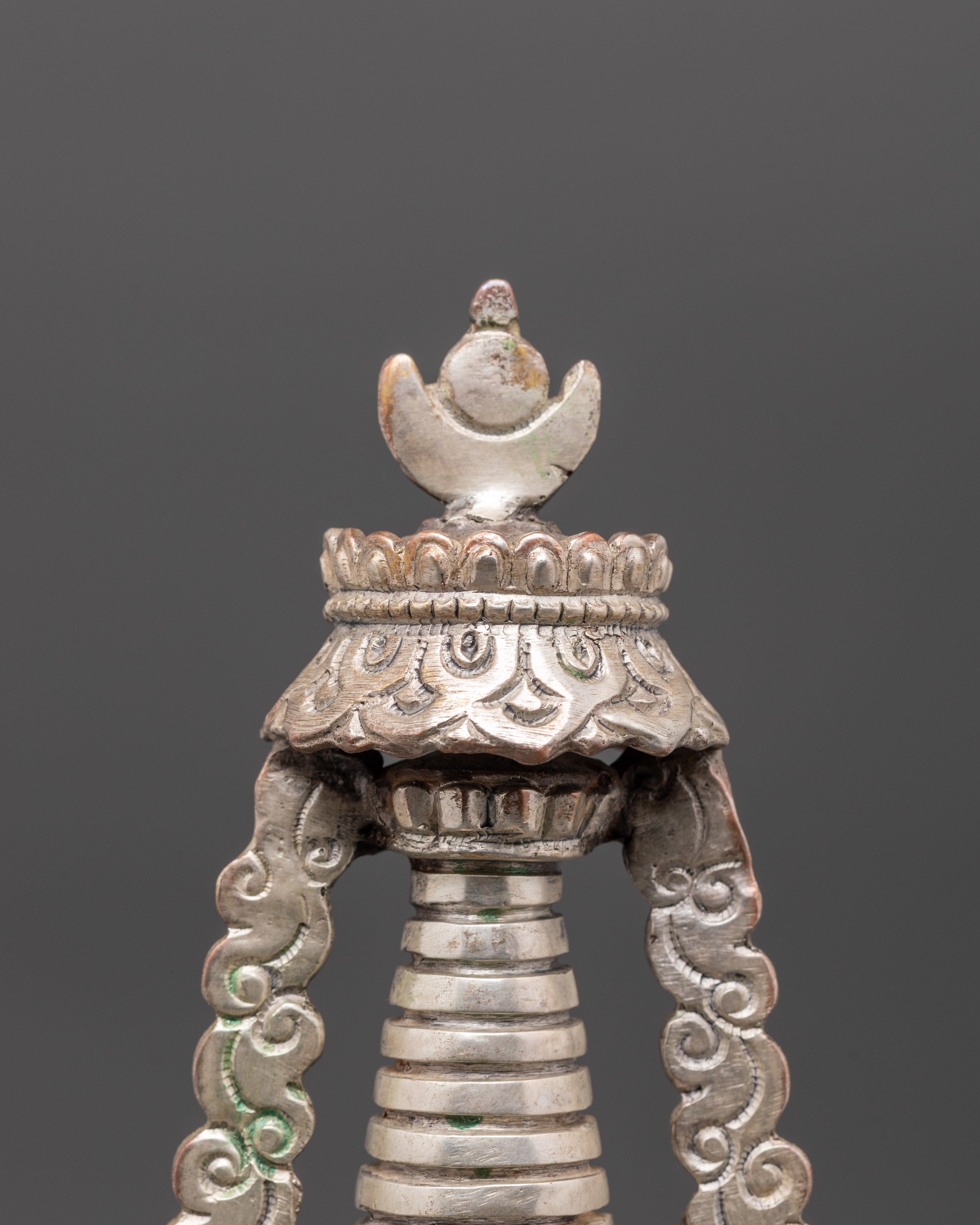 Handmade Buddhist Stupa | Silver Plated Spiritual Altar Decor