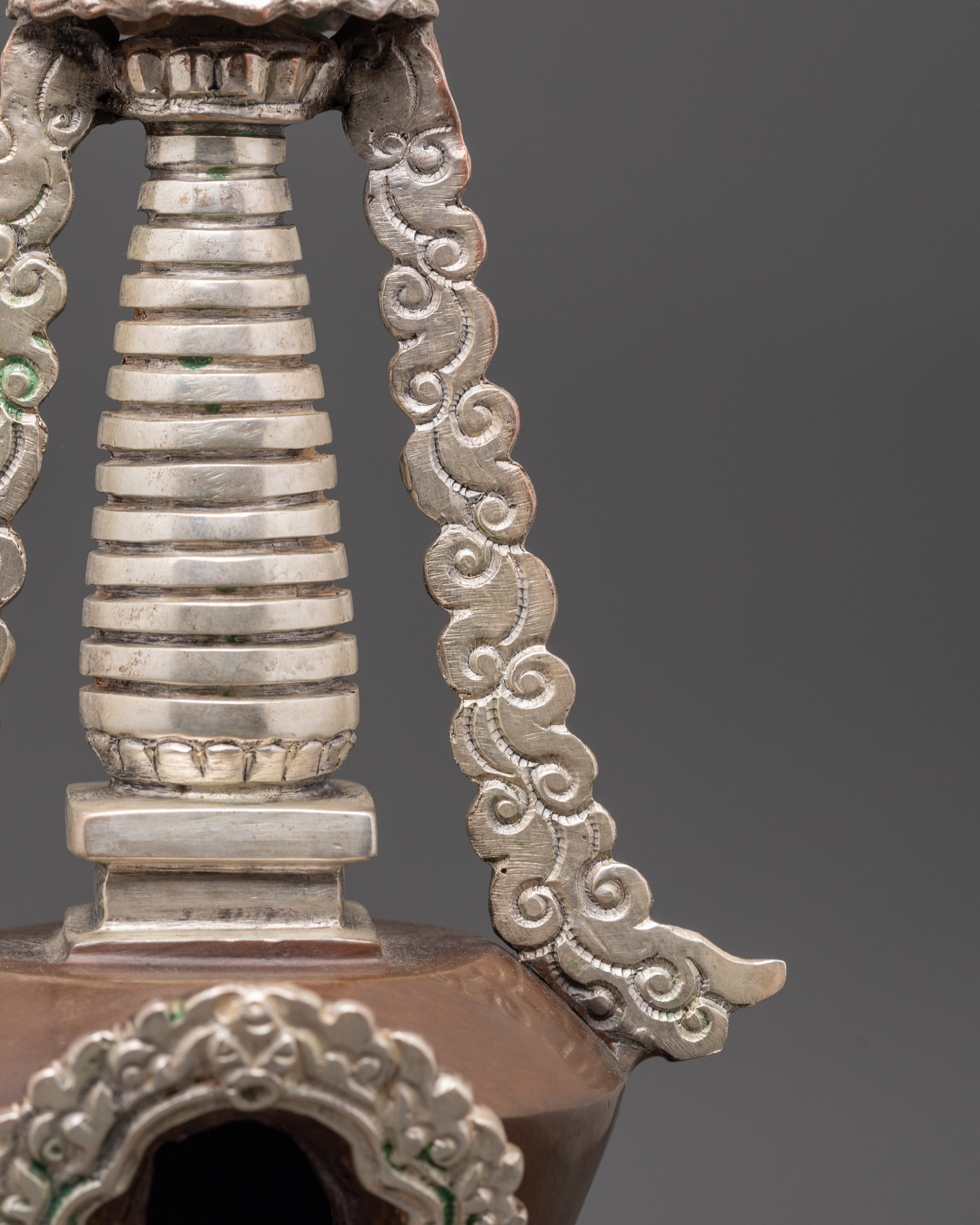 Handmade Buddhist Stupa | Silver Plated Spiritual Altar Decor
