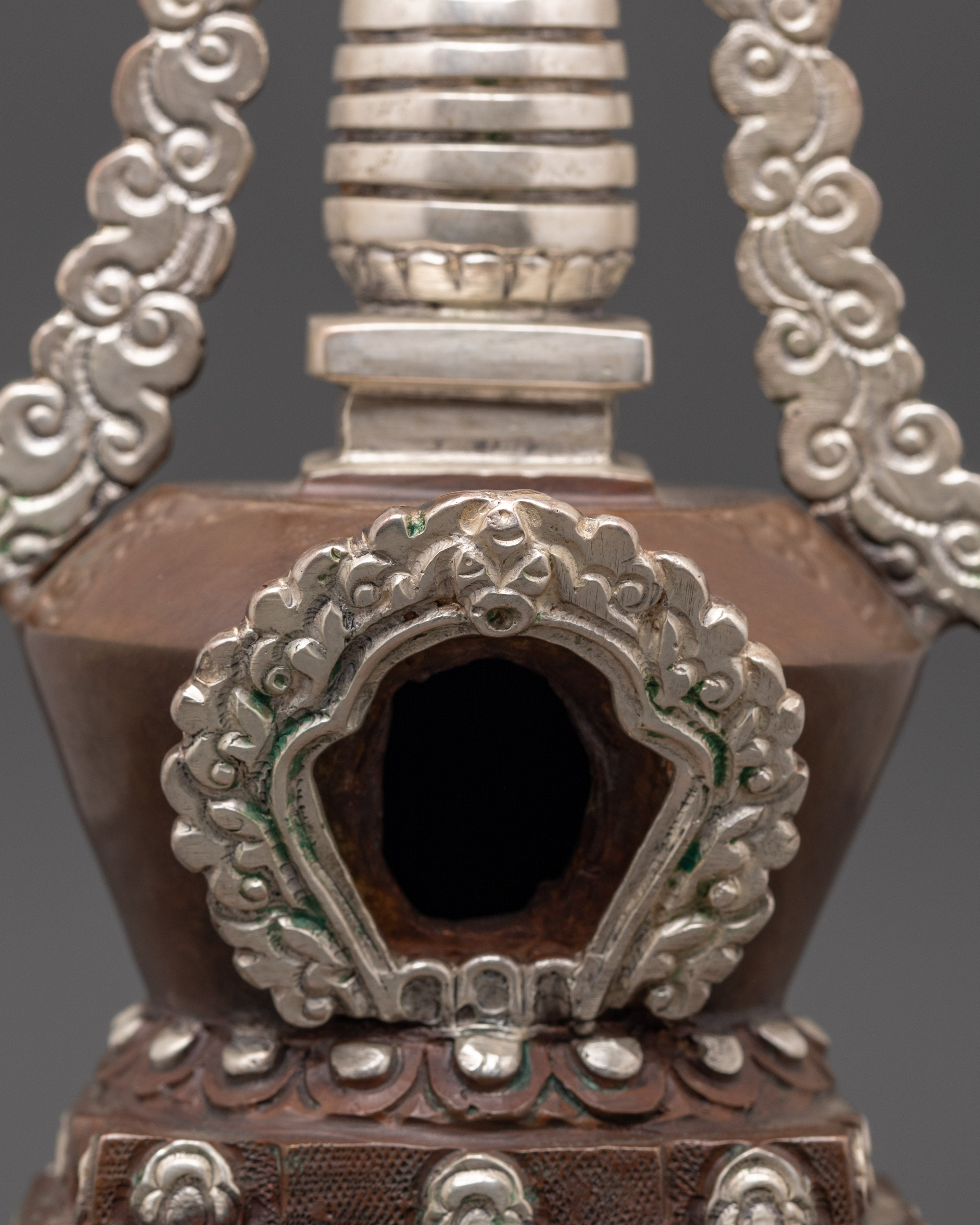 Handmade Buddhist Stupa | Silver Plated Spiritual Altar Decor