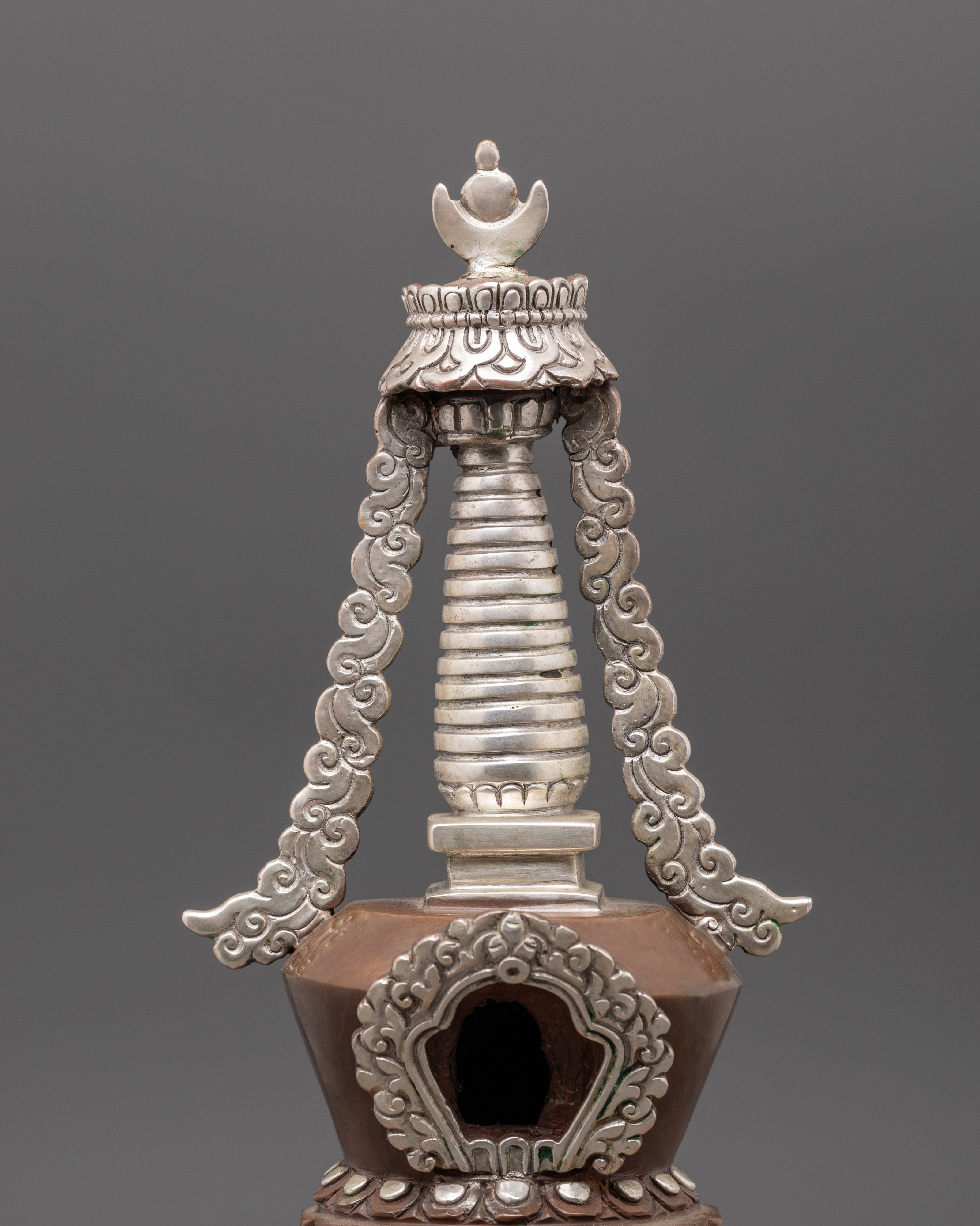 Handcrafted Himalayan Stupa | Silver Plated Buddhist Altar Figurine