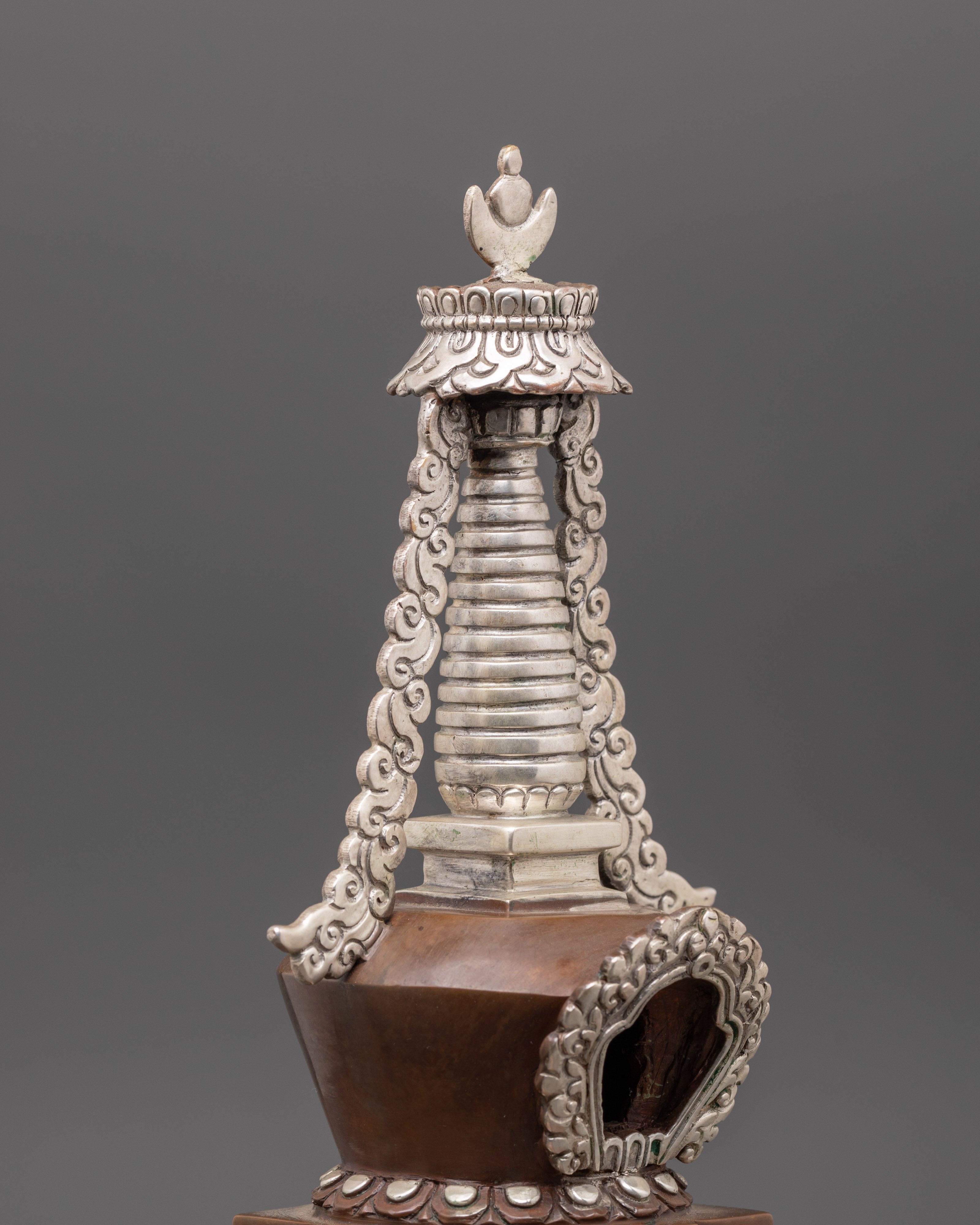 Handcrafted Himalayan Stupa | Silver Plated Buddhist Altar Figurine
