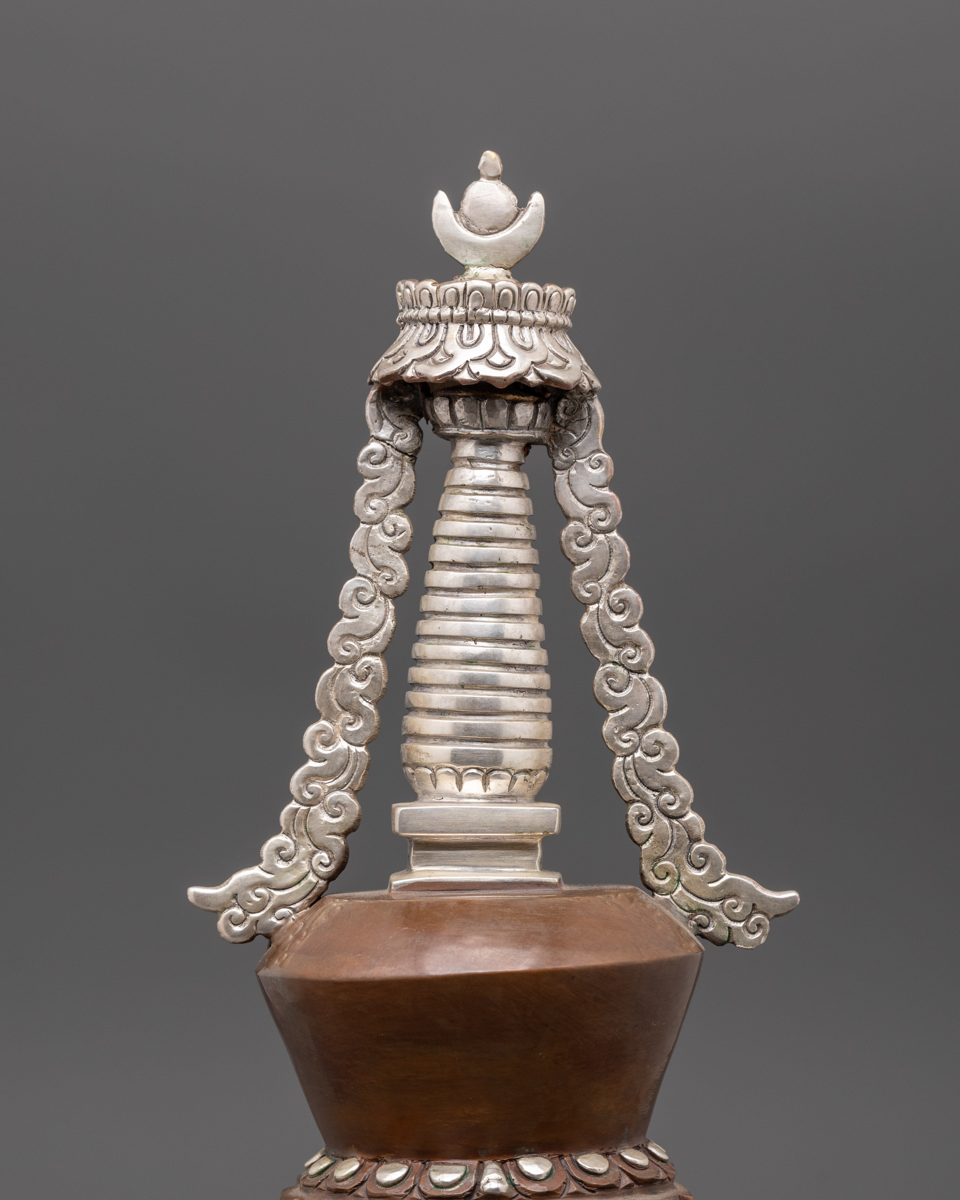 Handcrafted Himalayan Stupa | Silver Plated Buddhist Altar Figurine