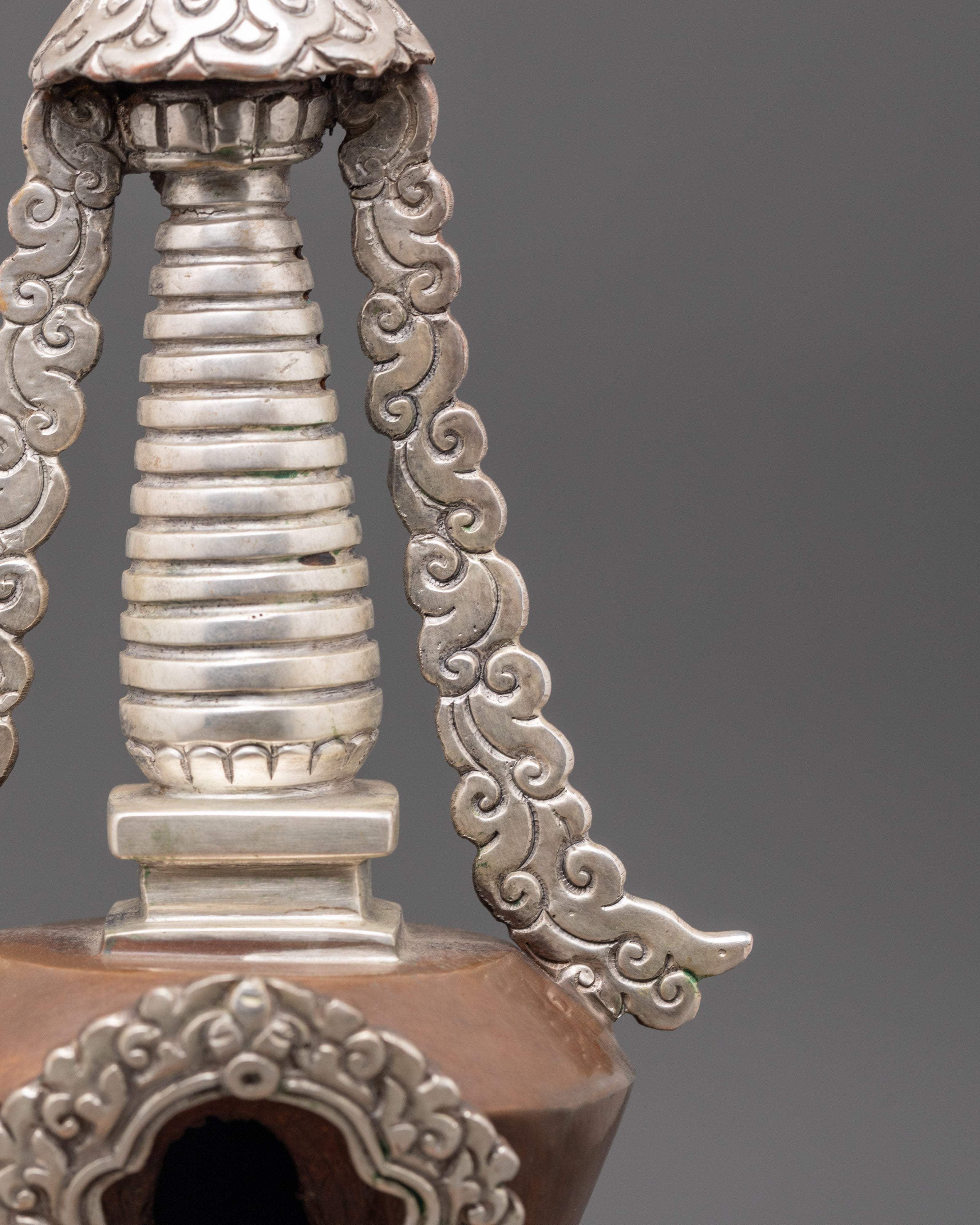 Handcrafted Himalayan Stupa | Silver Plated Buddhist Altar Figurine