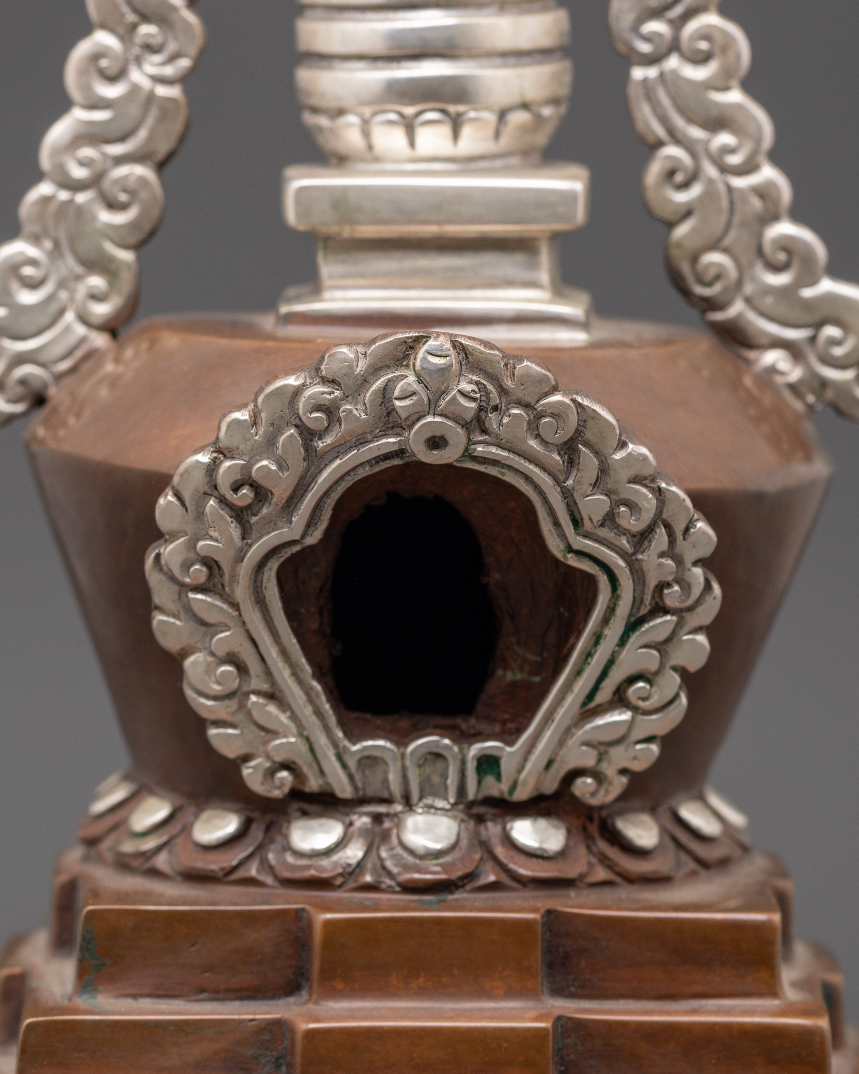 Handcrafted Himalayan Stupa | Silver Plated Buddhist Altar Figurine