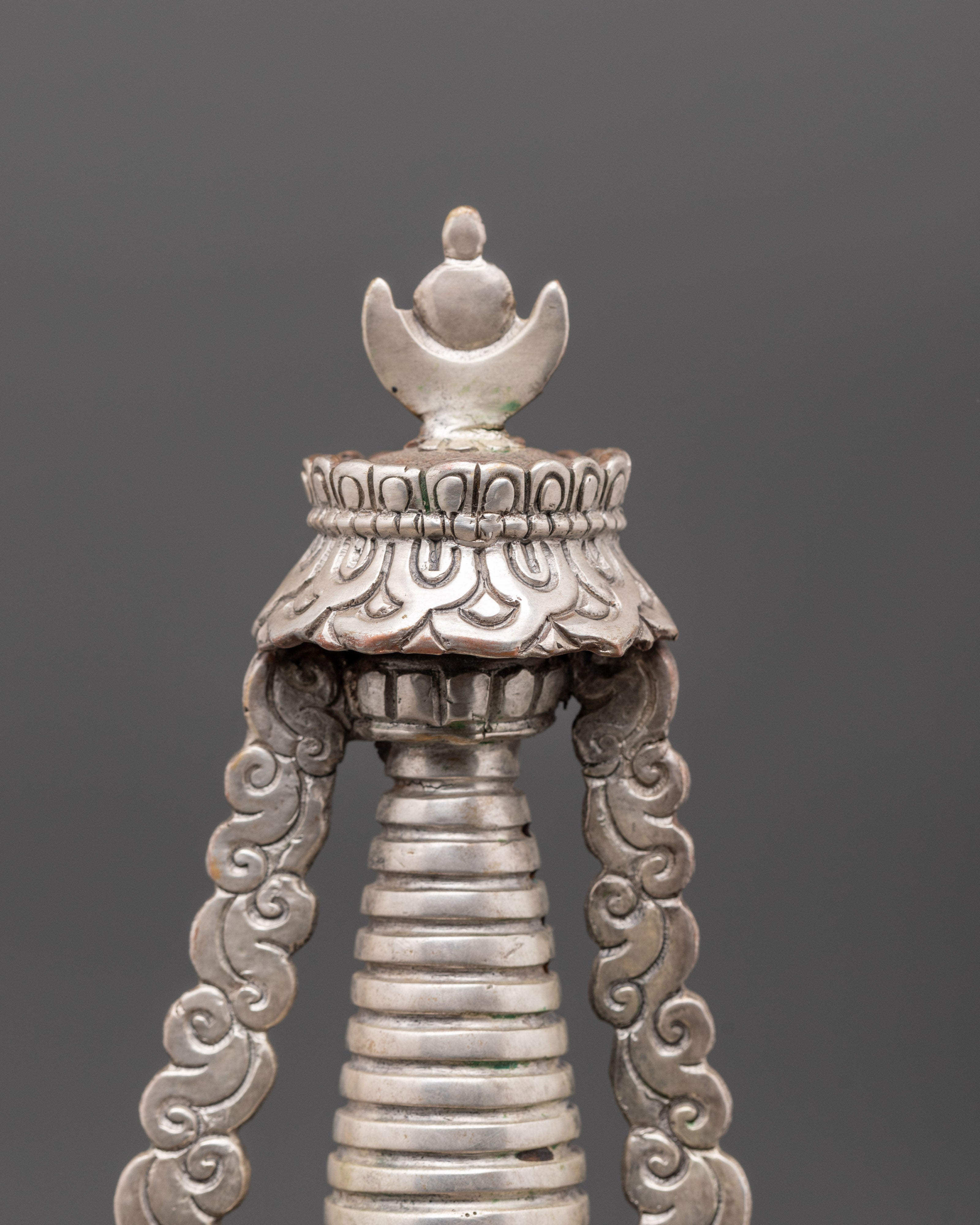 Handcrafted Himalayan Stupa | Silver Plated Buddhist Altar Figurine