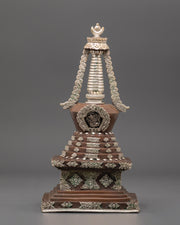 Handcrafted Buddhist Stupa | Silver Plated Stupa with Protective Deity