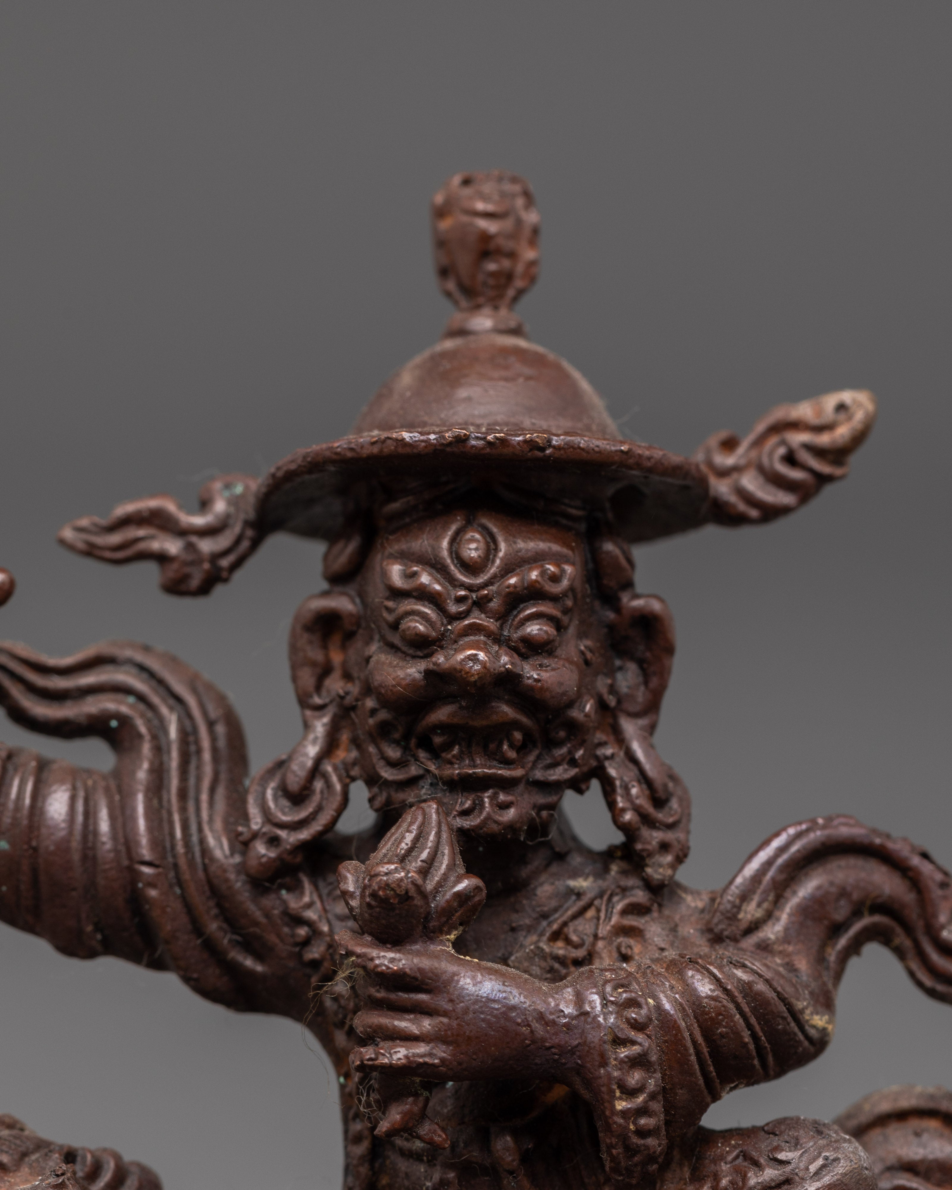 Dorje Legpa Protector Deity Statue | Tibetan Oxidized Copper Ritual Sculpture