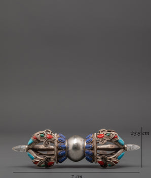 Handcrafted Vajra for Ritual Use | Silver Plated Vajra with Lapis Lazuli