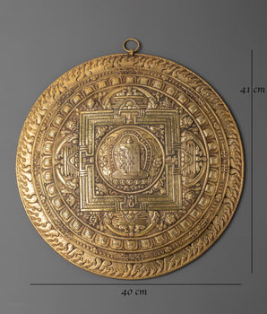 Buddhist Brass Kalachakra Wall Hanging | Tibetan Wall Art