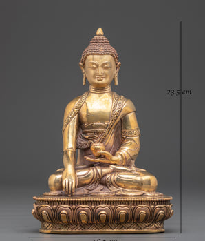 Traditional Shakyamuni Buddha Figurine | Gold Plated Copper Meditation Statue