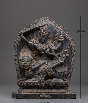 Handmade Statue of Simhanada Manjushri | Fierce Wisdom Deity Powder Stone Sculpture