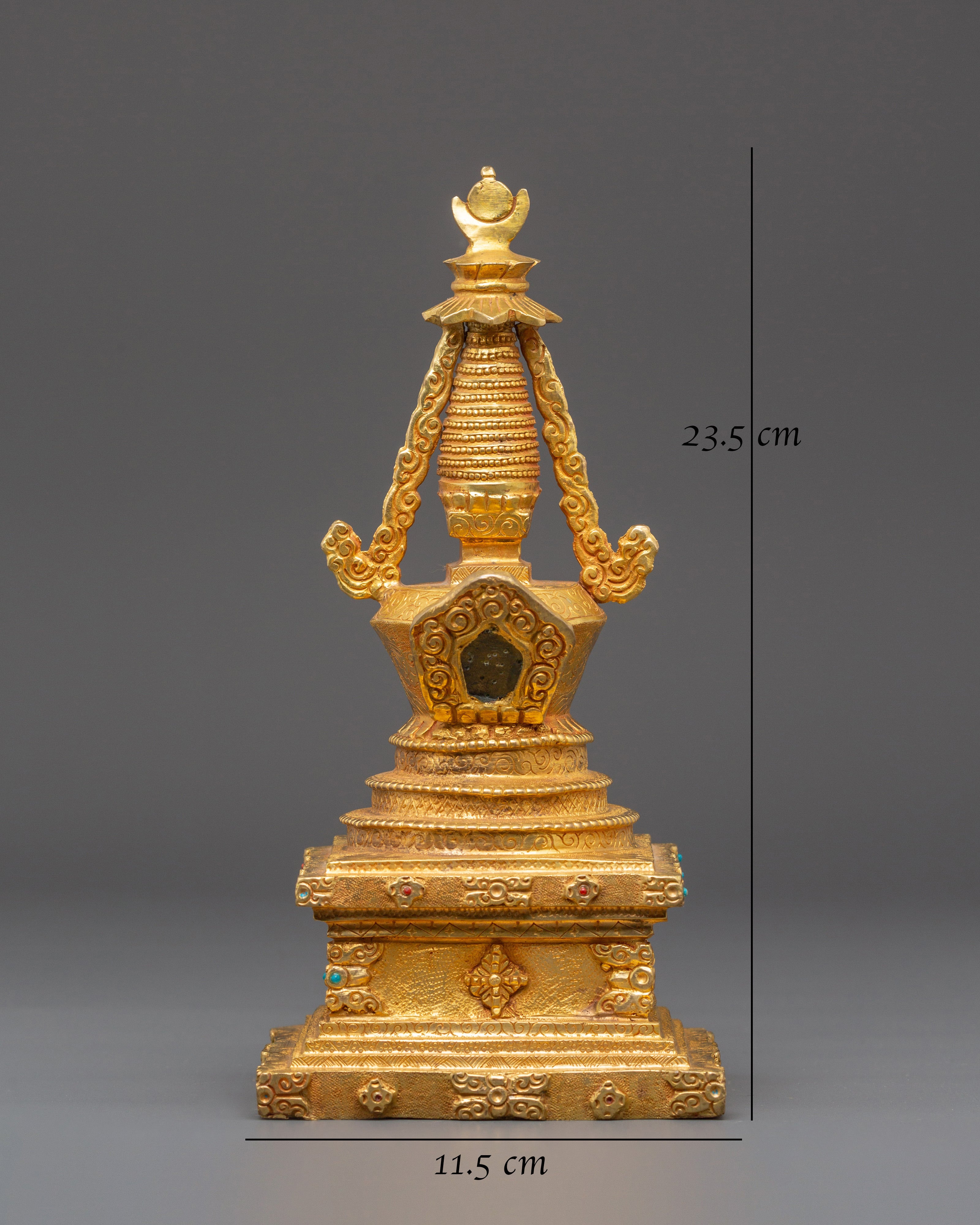 Handcrafted Gold Meditation Stupa | Tibetan Buddhist Altar Decor