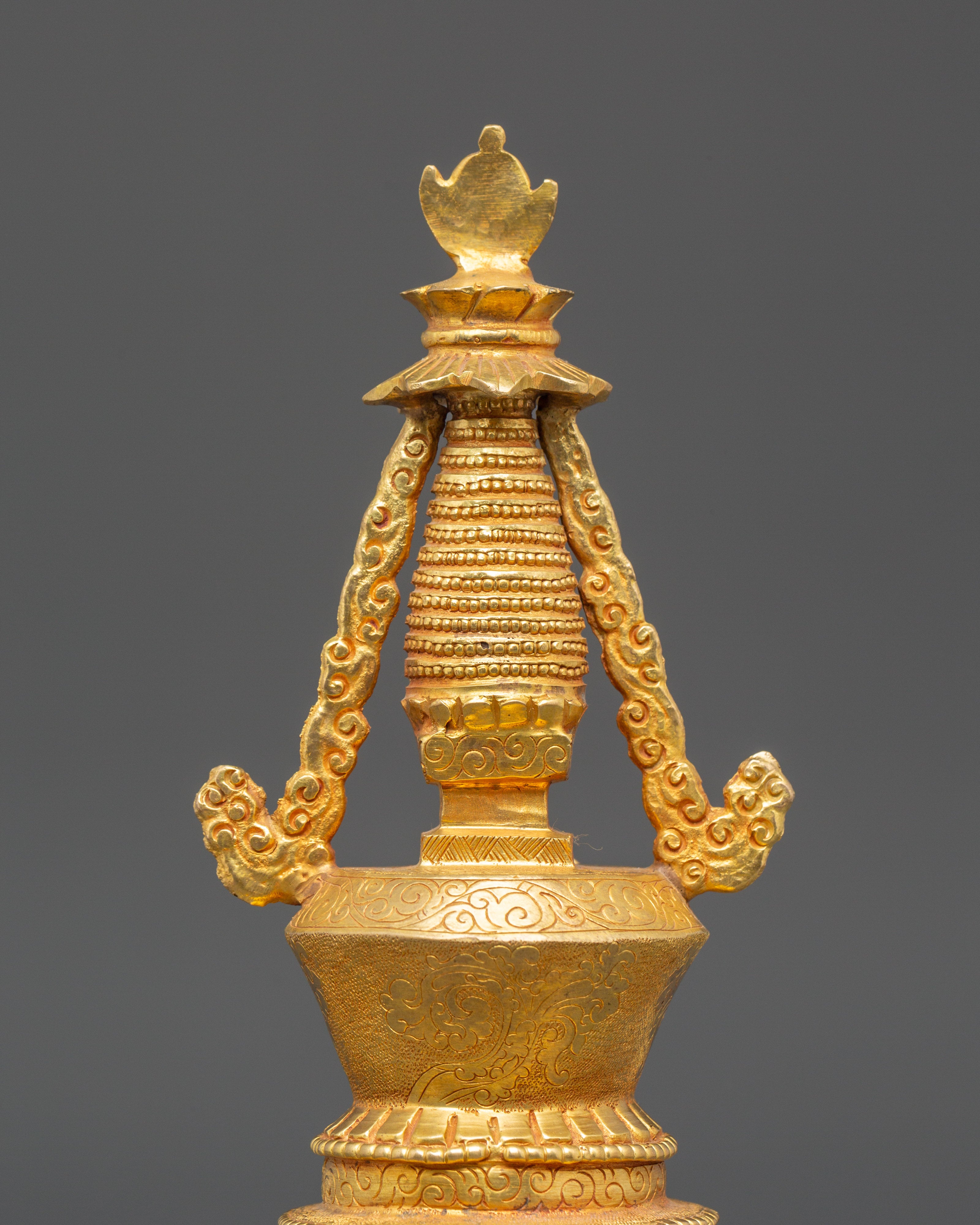Handcrafted Gold Meditation Stupa | Tibetan Buddhist Altar Decor