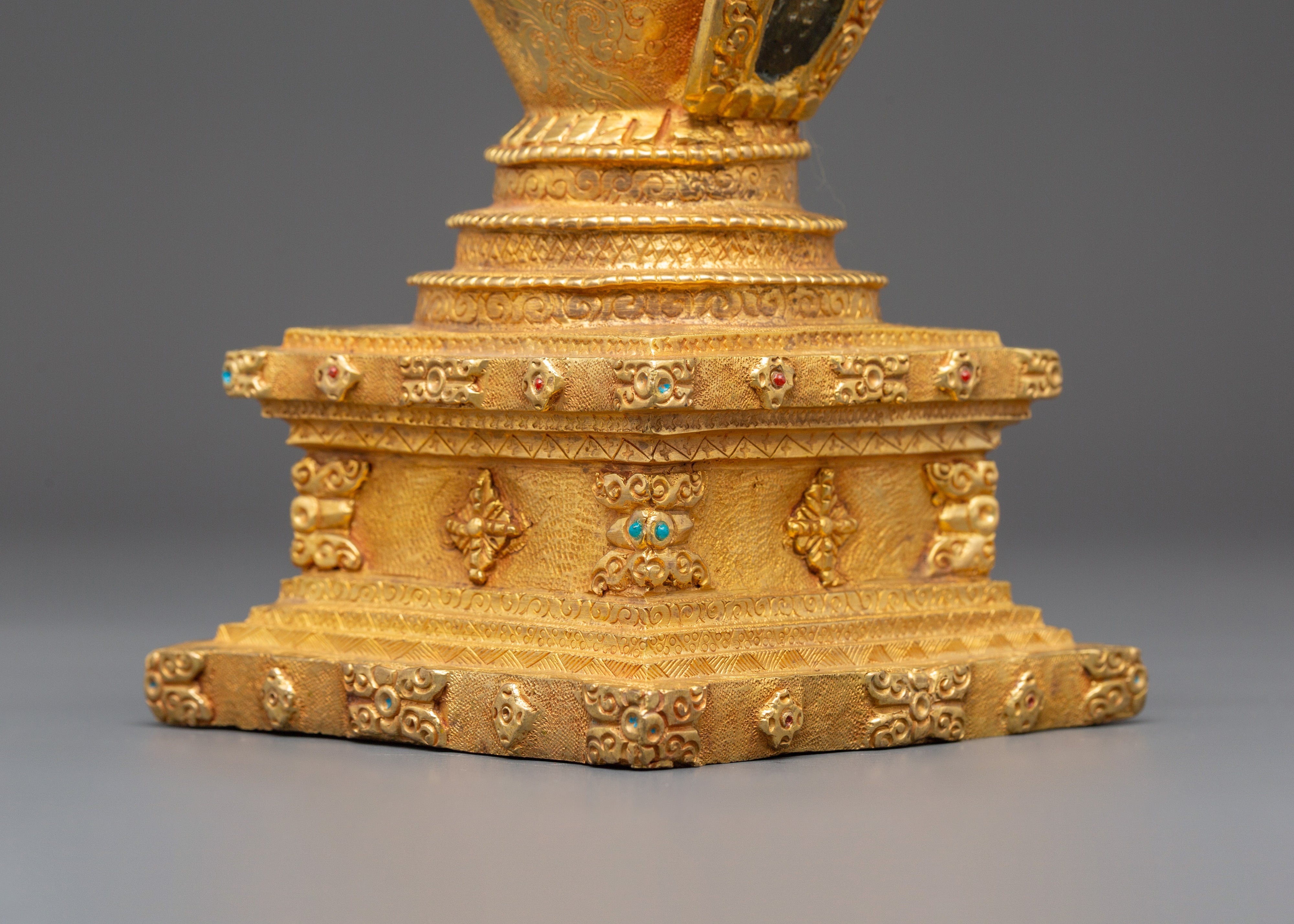 Handcrafted Gold Meditation Stupa | Tibetan Buddhist Altar Decor