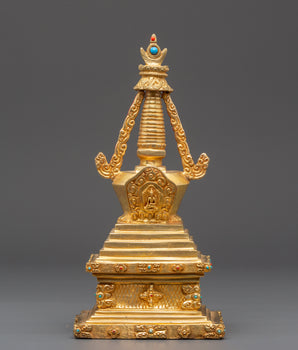 Buddhist Gold Plated in Copper Stupa | A Symbol of Sacred Heritage