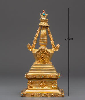 Buddhist Gold Plated in Copper Stupa | A Symbol of Sacred Heritage