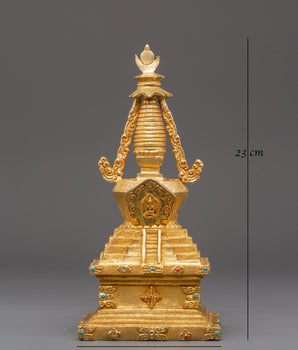 Spiritual Altar Stupa Decor | Gold Plated Tibetan Meditation Statue