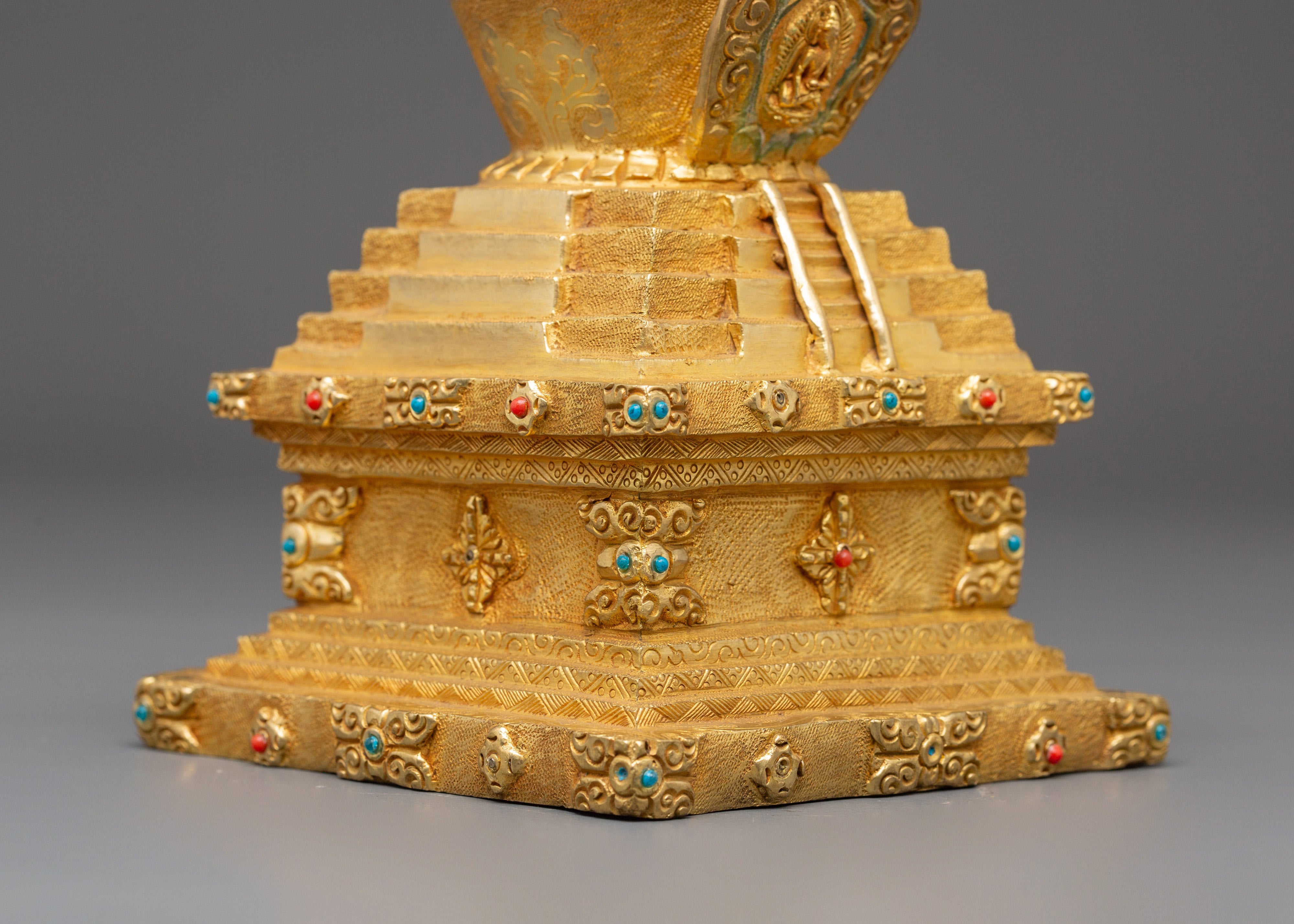 Spiritual Altar Stupa Decor | Gold Plated Tibetan Meditation Statue