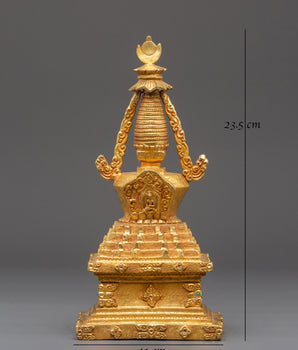 Tibetan Meditation Shrine Stupa | Gold Plated Buddhist Altar Decor