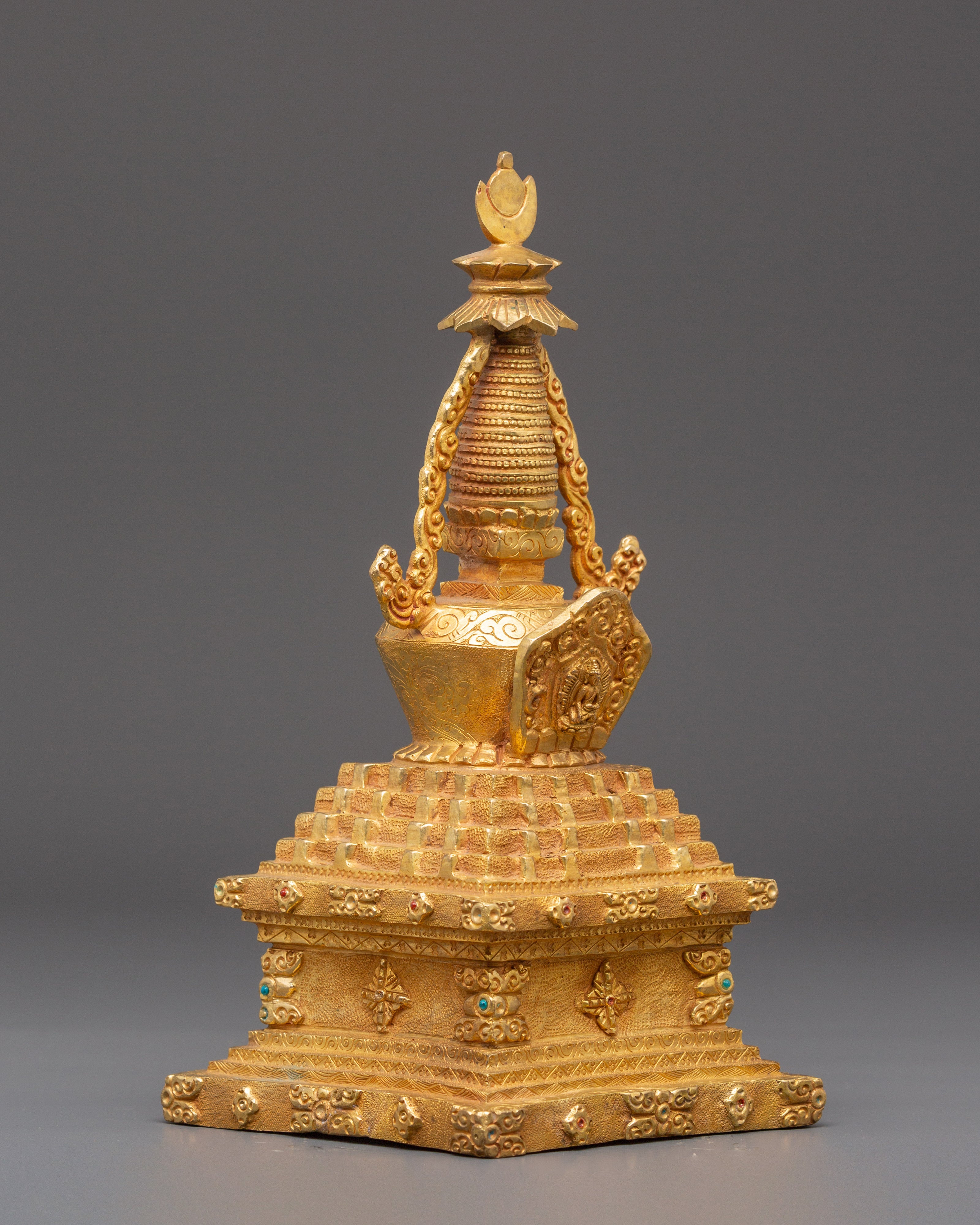 Tibetan Meditation Shrine Stupa | Gold Plated Buddhist Altar Decor