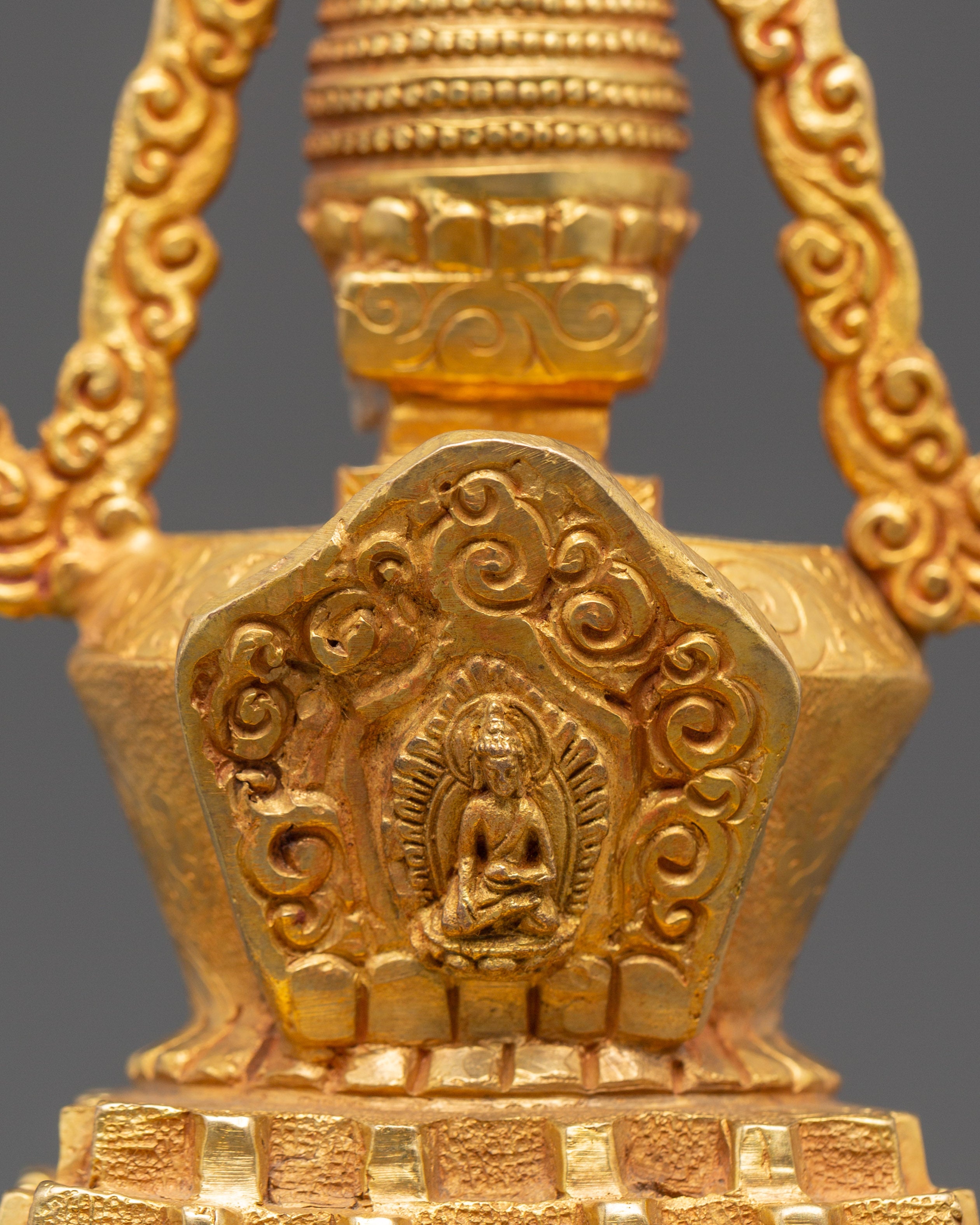 Tibetan Meditation Shrine Stupa | Gold Plated Buddhist Altar Decor