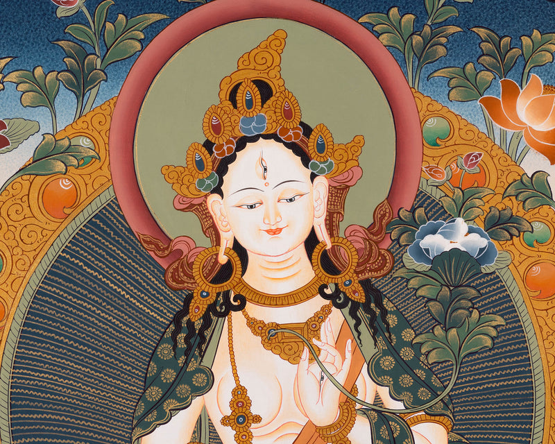 White Tara Thangka Painting | Female Bodhisattva | Decorative Art