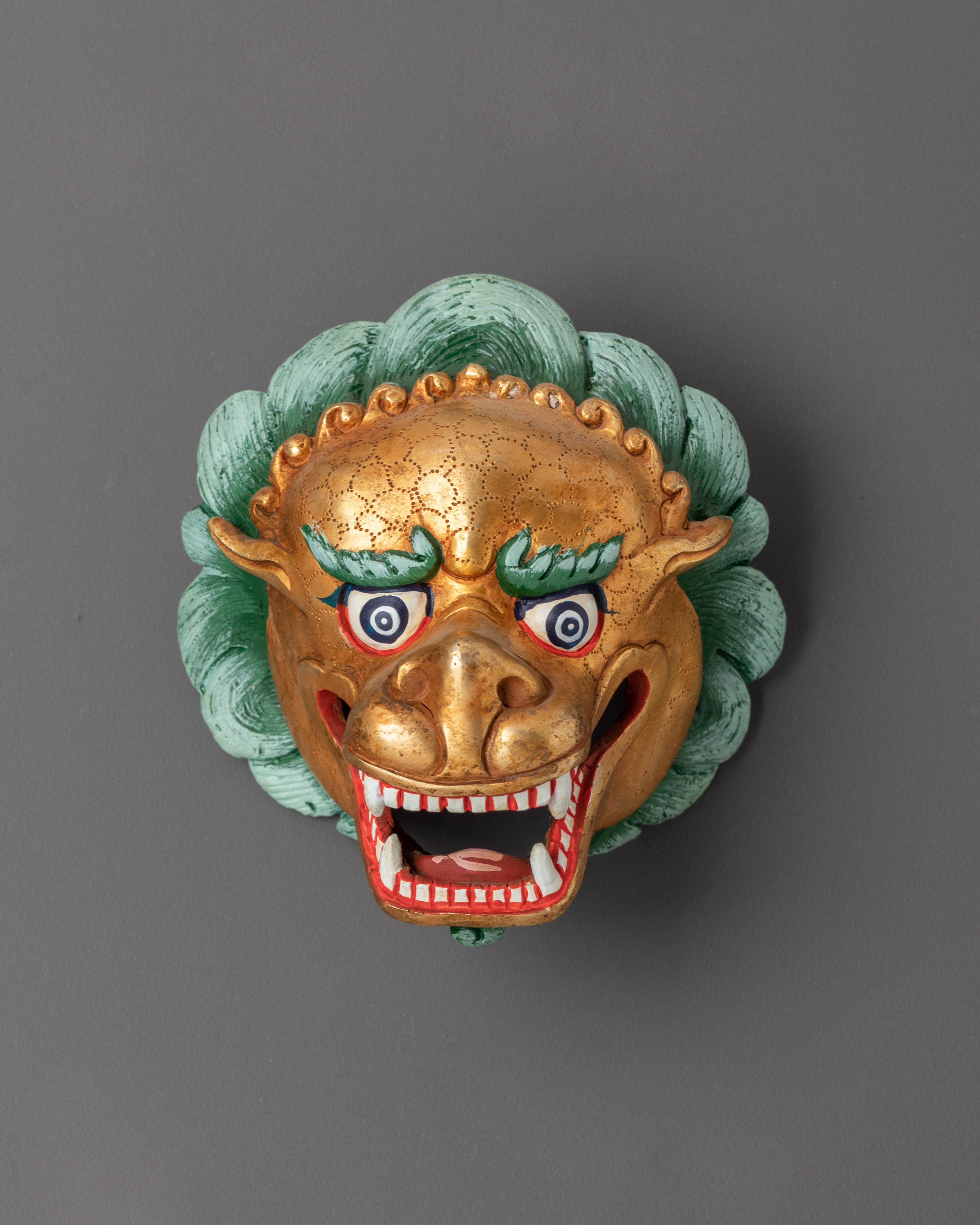 Sacred Mythical Guardian Wall Decor | Handcrafted Gold-Plated Copper Lion Masks