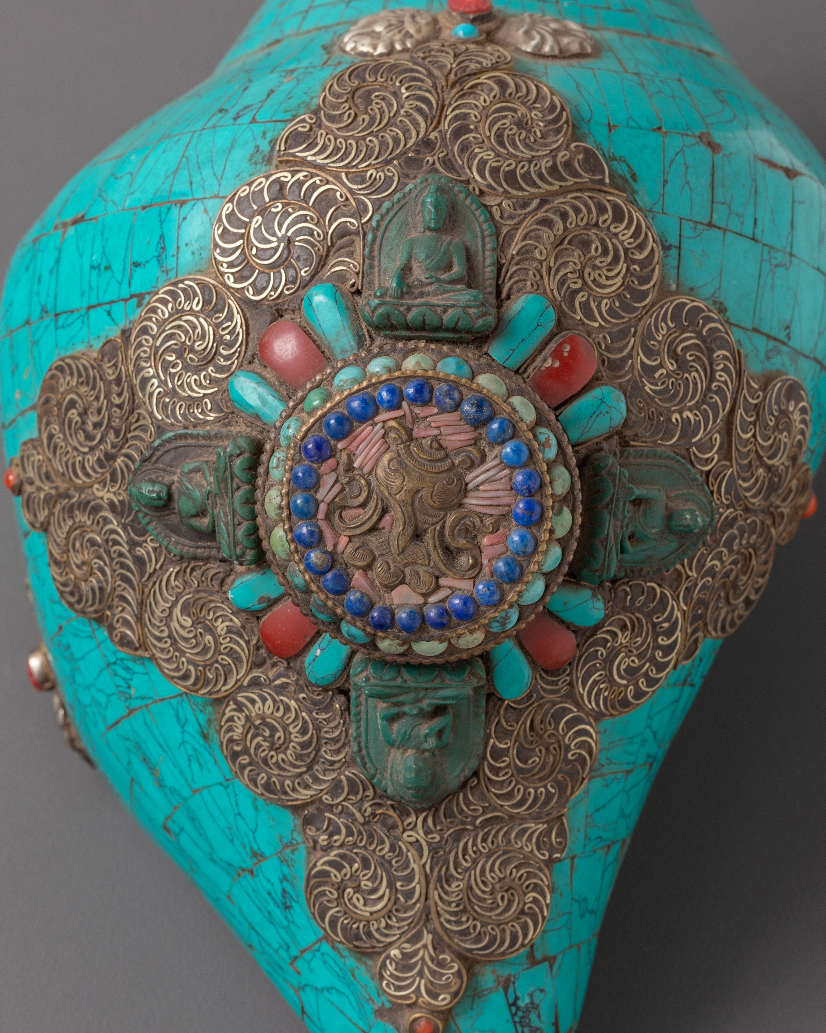 Buddhist Handmade Turquoise Conch | Spiritual Tool for Meditation & Rituals