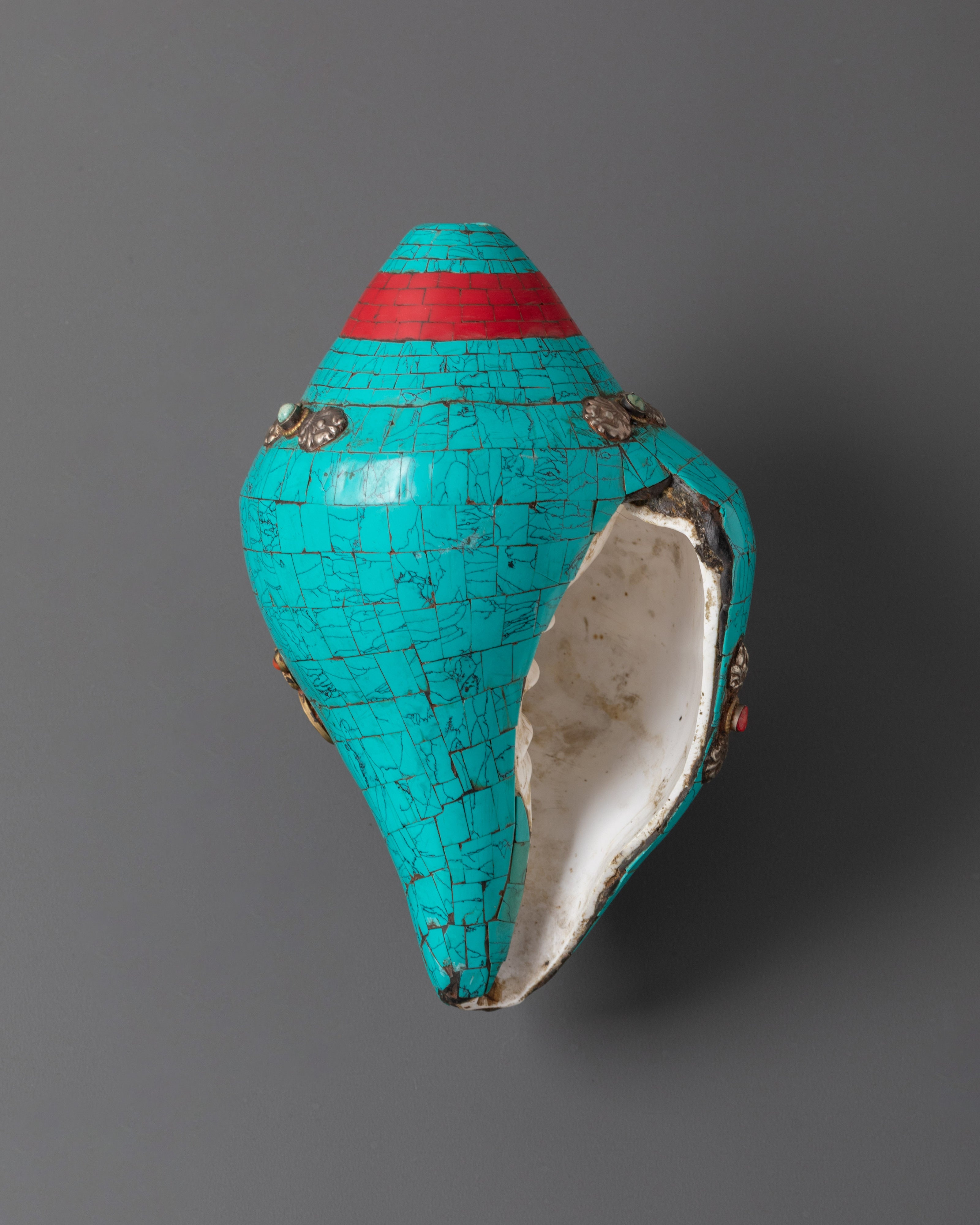 Buddhist Handmade Turquoise Conch | Spiritual Tool for Meditation & Rituals