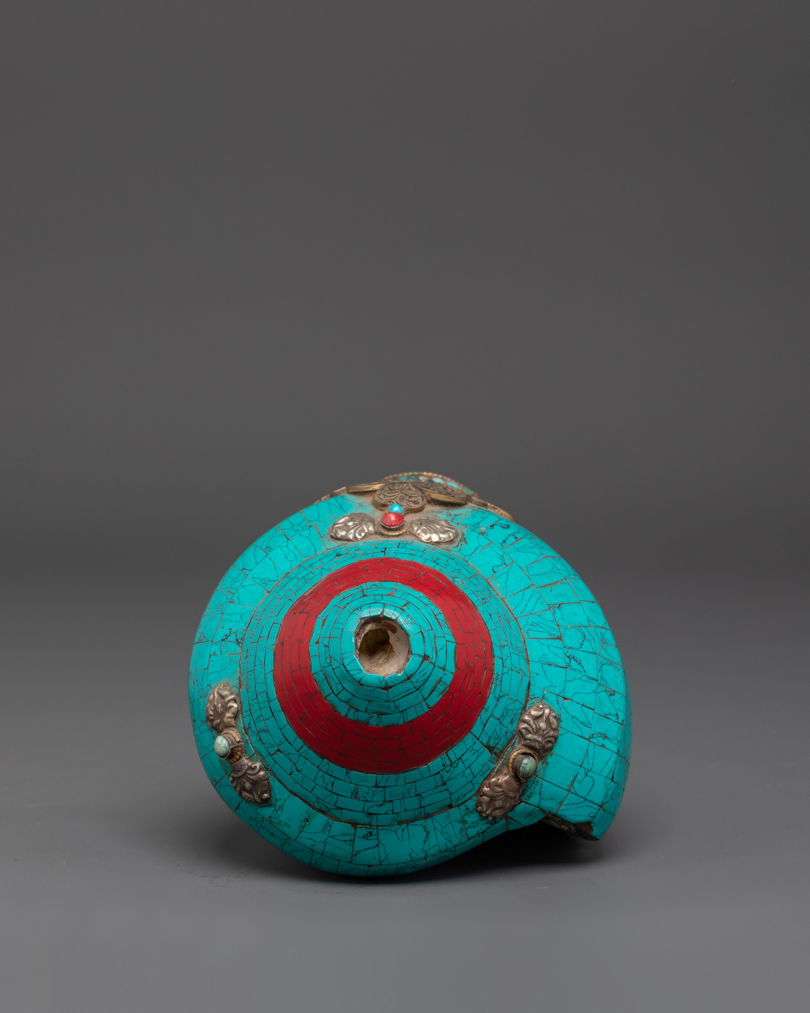 Buddhist Handmade Turquoise Conch | Spiritual Tool for Meditation & Rituals