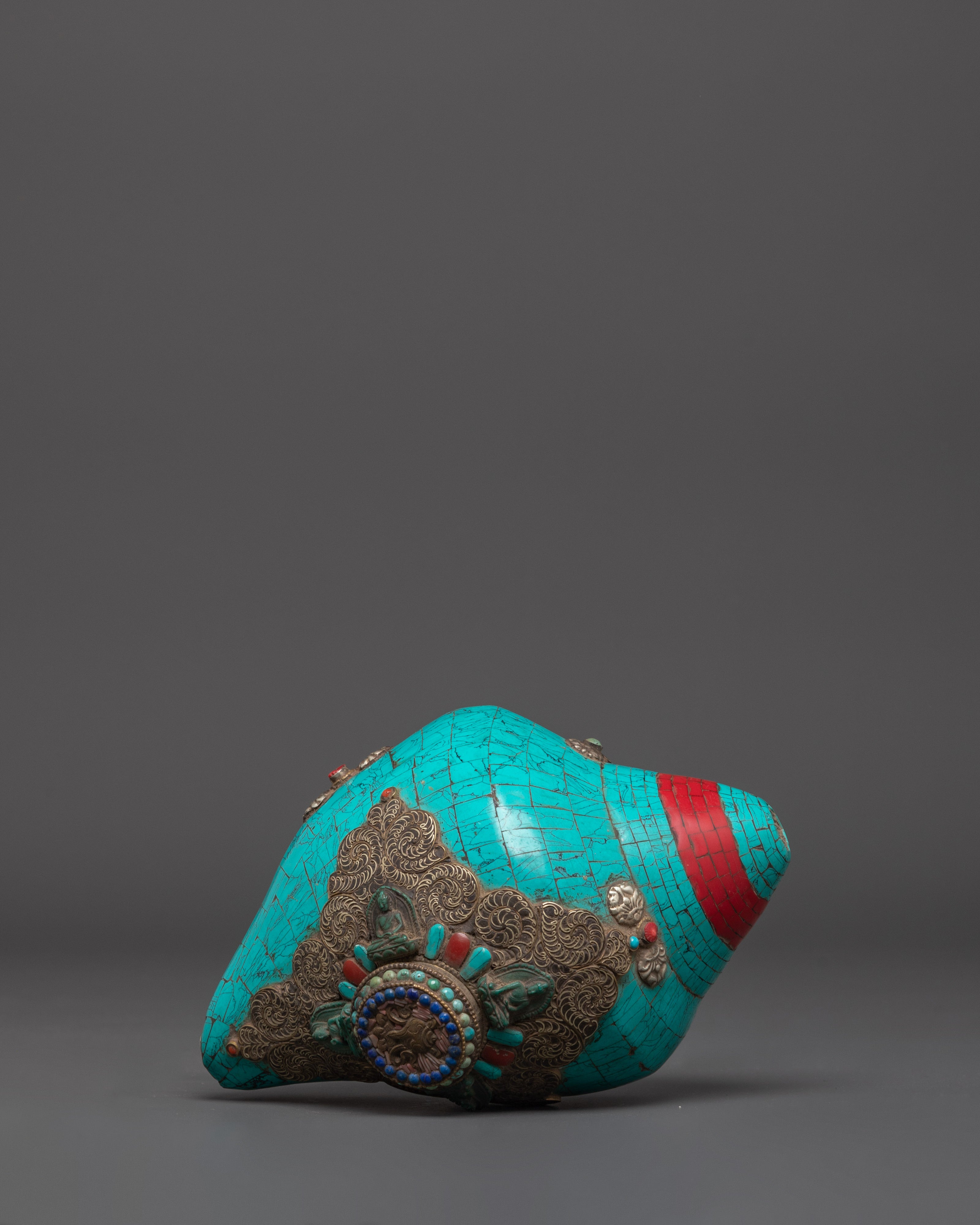 Buddhist Handmade Turquoise Conch | Spiritual Tool for Meditation & Rituals