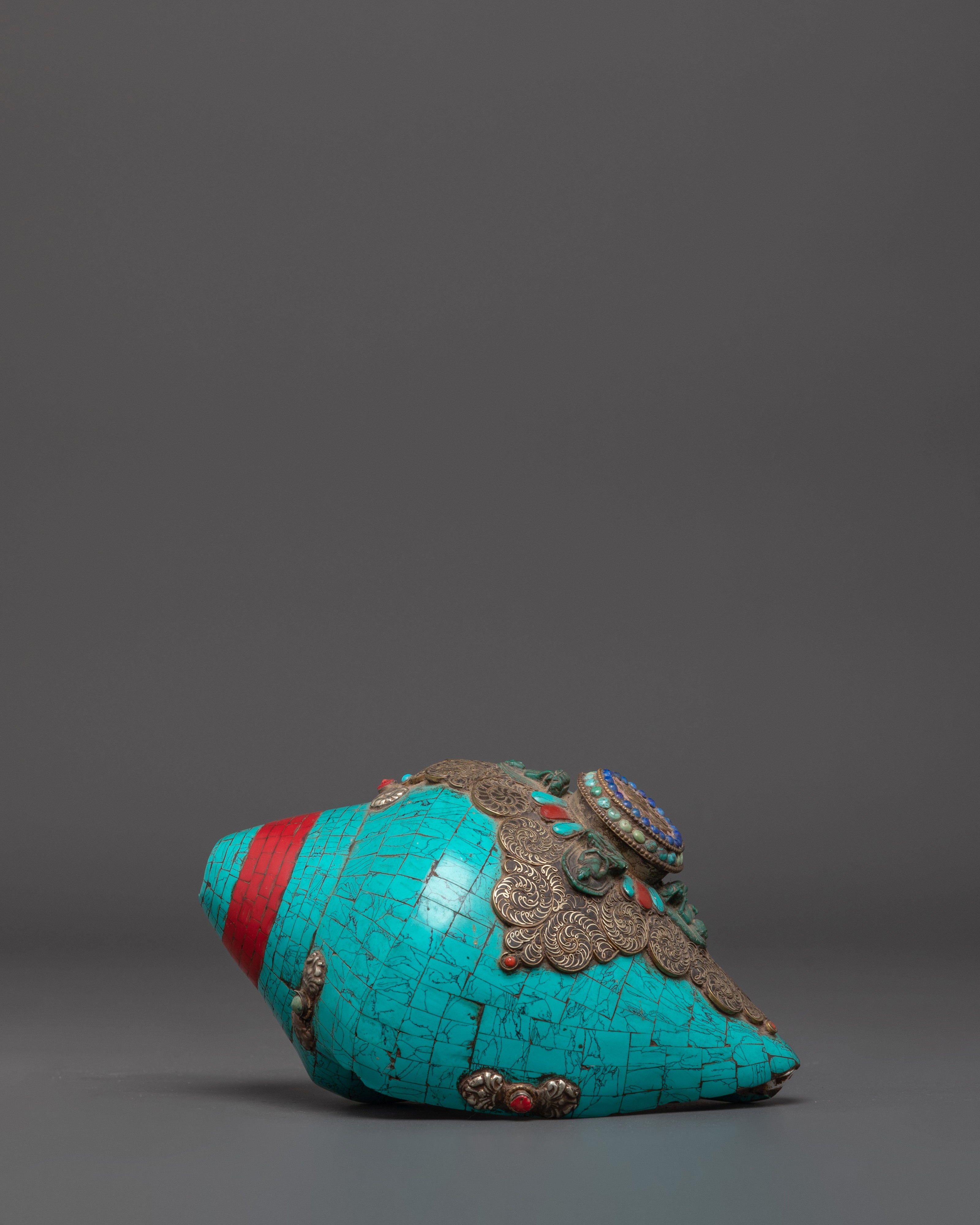 Buddhist Handmade Turquoise Conch | Spiritual Tool for Meditation & Rituals